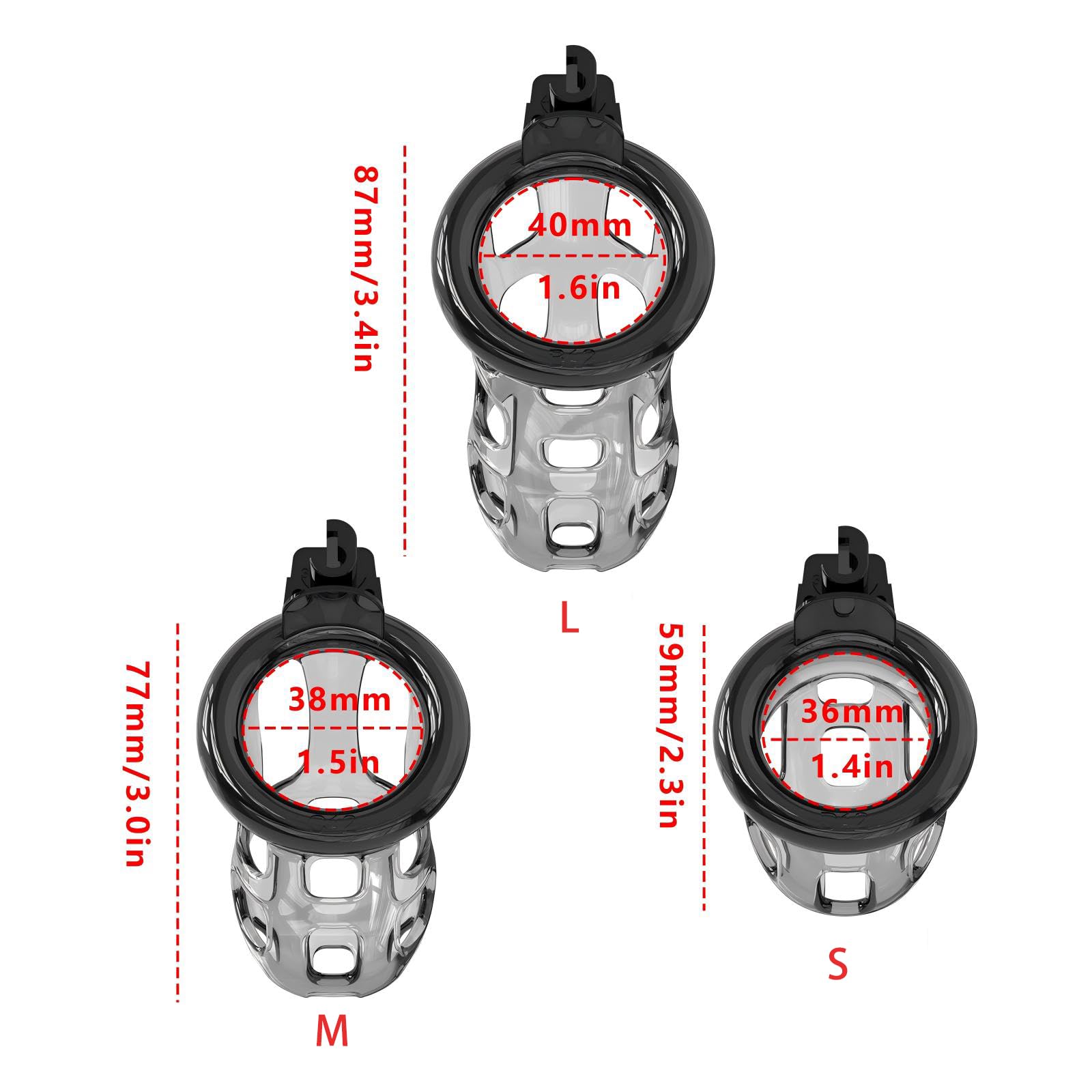 Chastity Cage en Silicone Sex Toýs Homme Cage de Chasteté Pénis avec Cathéter et 6 Anneaux Différents en ABS Cage Chastetée avec Serrure Cachée pour le Bndage du Pénis de l'Homme (Black,L)