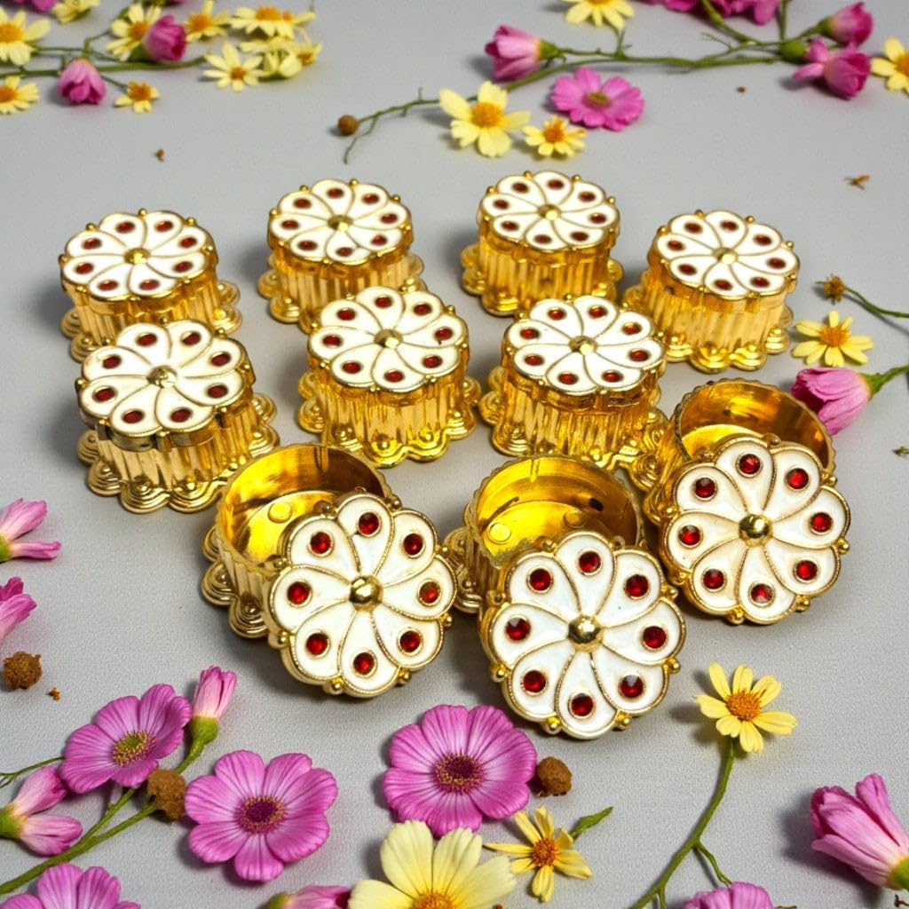 LoveNspire Elegant Pink Haldi Kumkum Holder (1.1 x 0.5 Inch) Traditional Roli Chawal Container for Weddings, Puja, Housewarming & Return Gifts 50Pcs