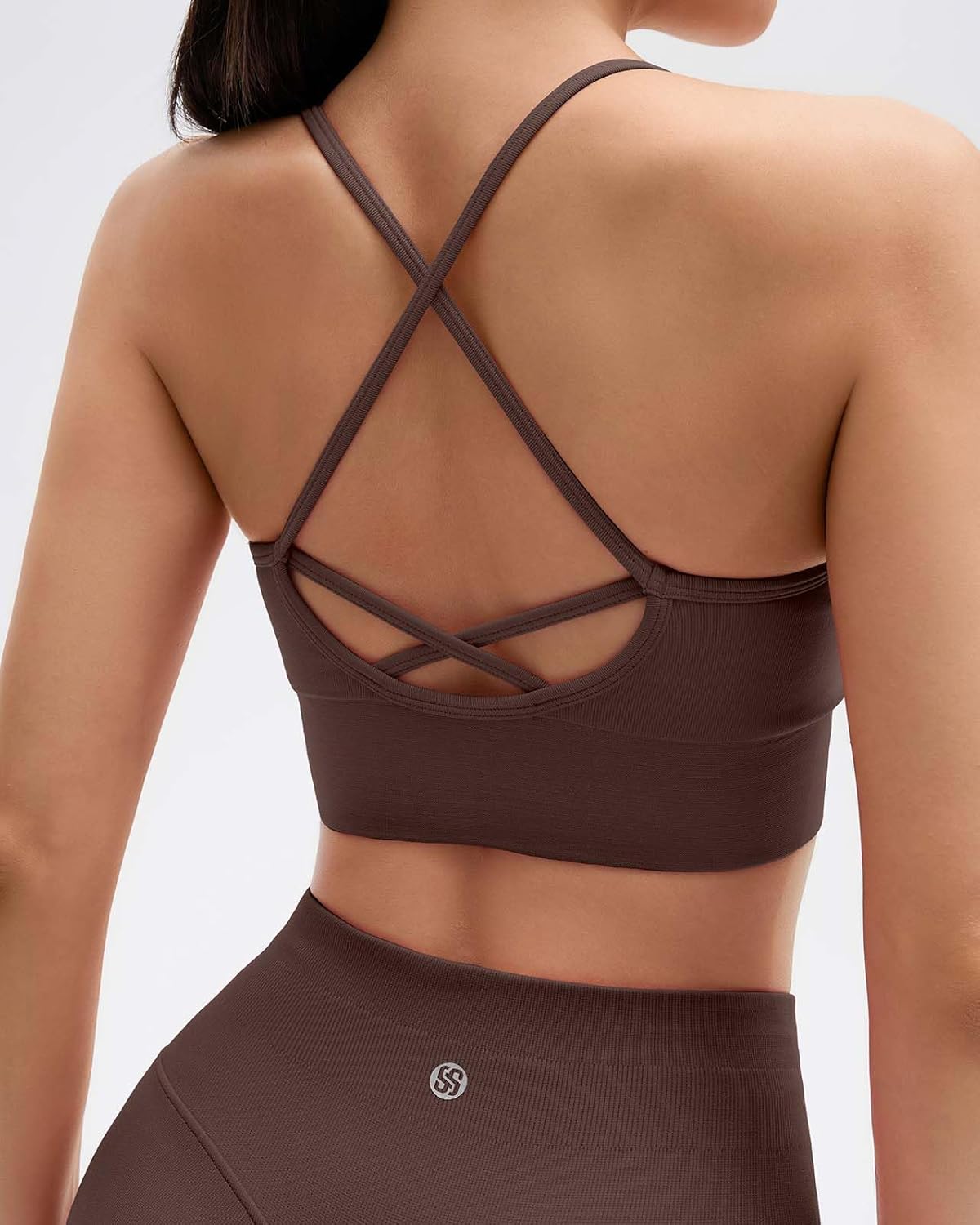 SUUKSESS Women Seamless 2 Piece Workout Sets Criss Cross Sports Bra High Waist Booty Shorts - Image 2