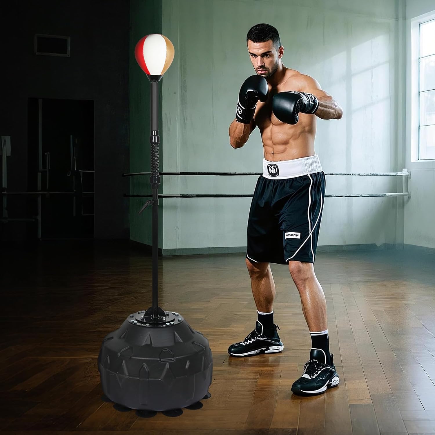 Boxing bar Reflex Speed Bag Punching Bag Free Standing Boxing Bag with Adjustable Height & Reinforced Spring Strong Durable Relief Stress Ball for MMA WWE Exercise（red White Gold） - Image 6