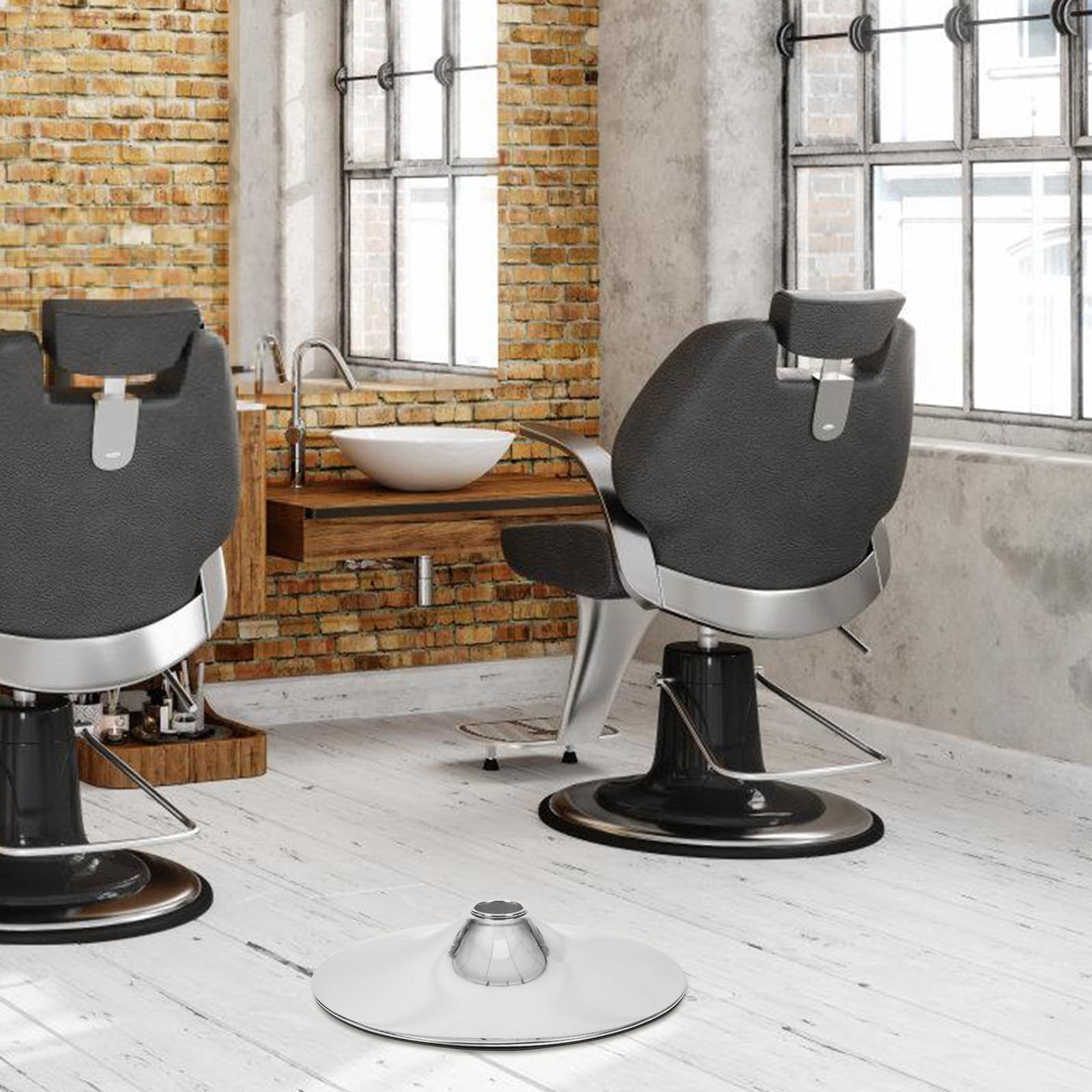 Housoutil Socle Robuste pour Fauteuil de Salon et Fauteuil de Barbier en Acier Inoxydable Base Pivotante Argentée pour Coiffure et Travail Confortable