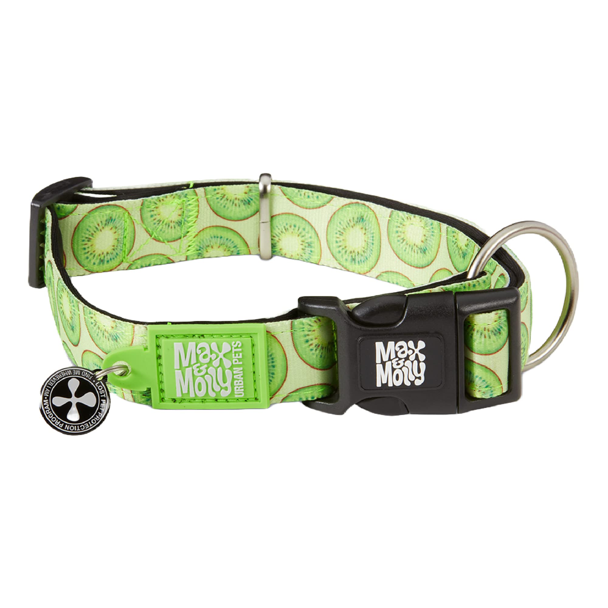 Collier pour chien Max & Molly Kiwi taille M avec médaille QR Smart ID et néoprène