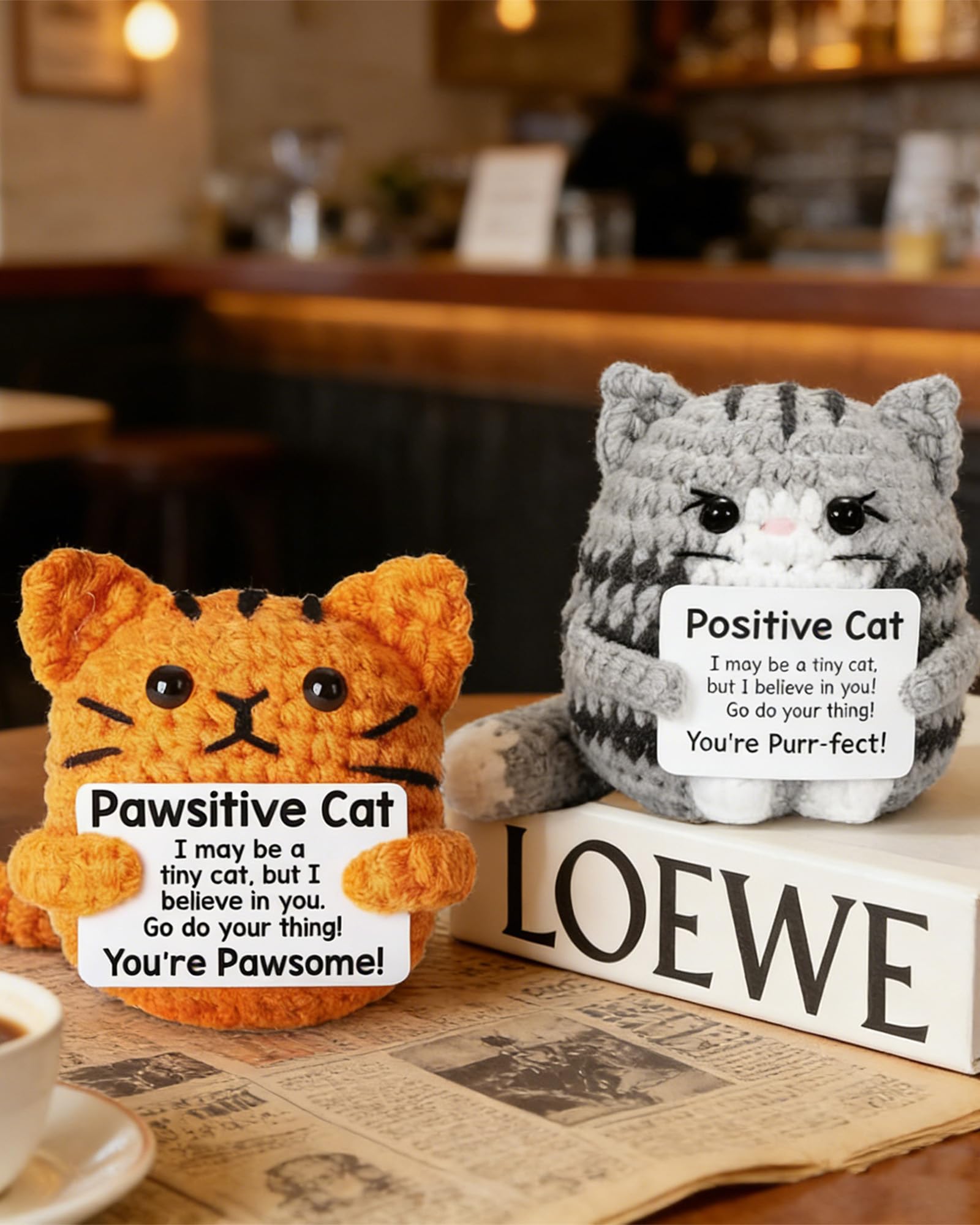 Gato Positivo 2 Piezas, Amuleto de la Suerte con Tarjeta de Aliento, Apoyo Emocional, Portador de Suerte, Patata Positiva Buena Recuperación Regalos para Niños y Niñas