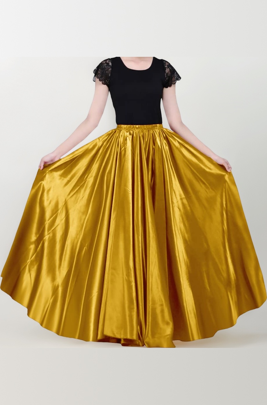 90cm Belly Dance Satin Long Dress Elastic Waistband Design Great Stage Effect