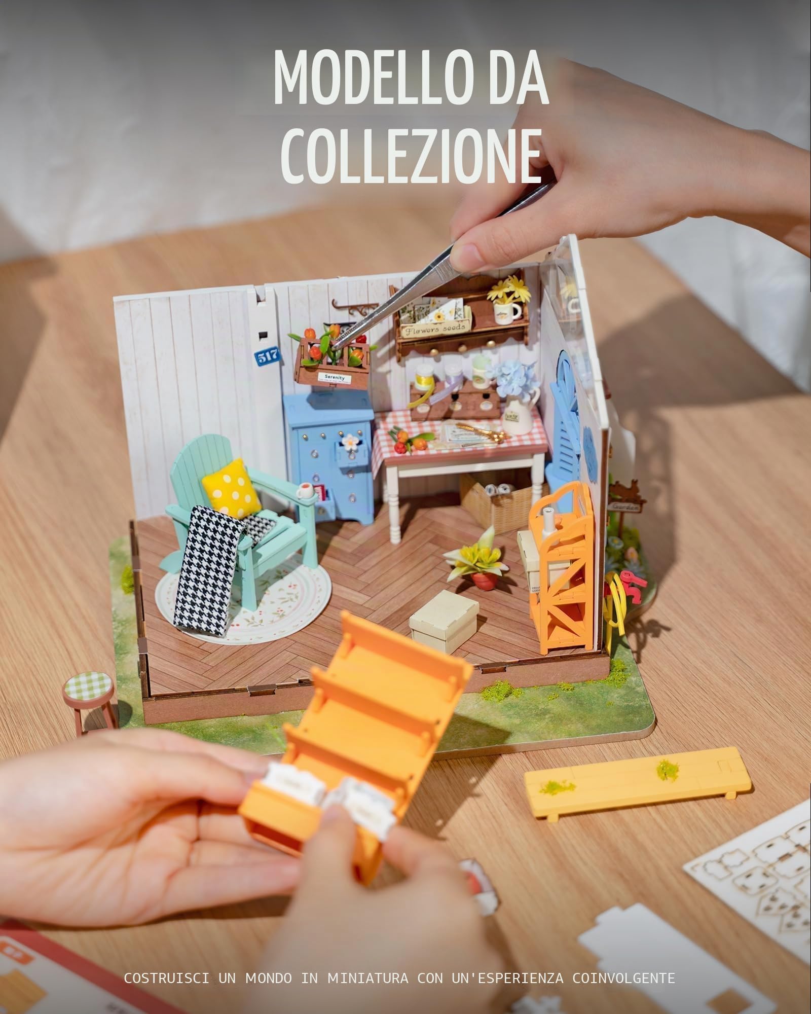 ROWOOD Kit Casa Delle Bambole Casa Da Giardino, Camera in Legno Fai Da Te in Miniatura, Modello Di Costruzione Giocattolo in Scala 1:20, Kit Di Artigianato Creativo Regali Per Natale