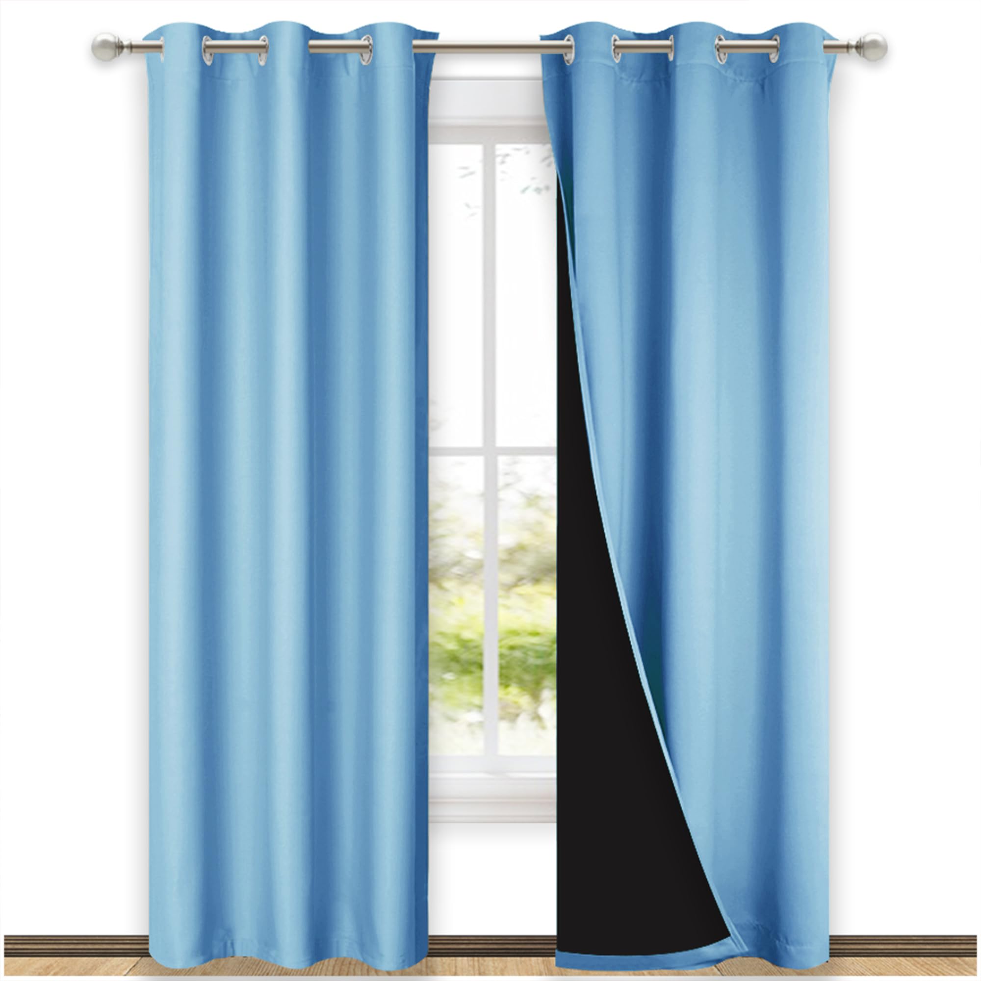 NICETOWN Full Shade Curtain Panels, Blue, 37" Wide x 84" Long, Pair of Thermal Insulated &amp; Energy Efficiency Blackout Curtains for Living Room Windows, Lined Silky Performance Window Dressing