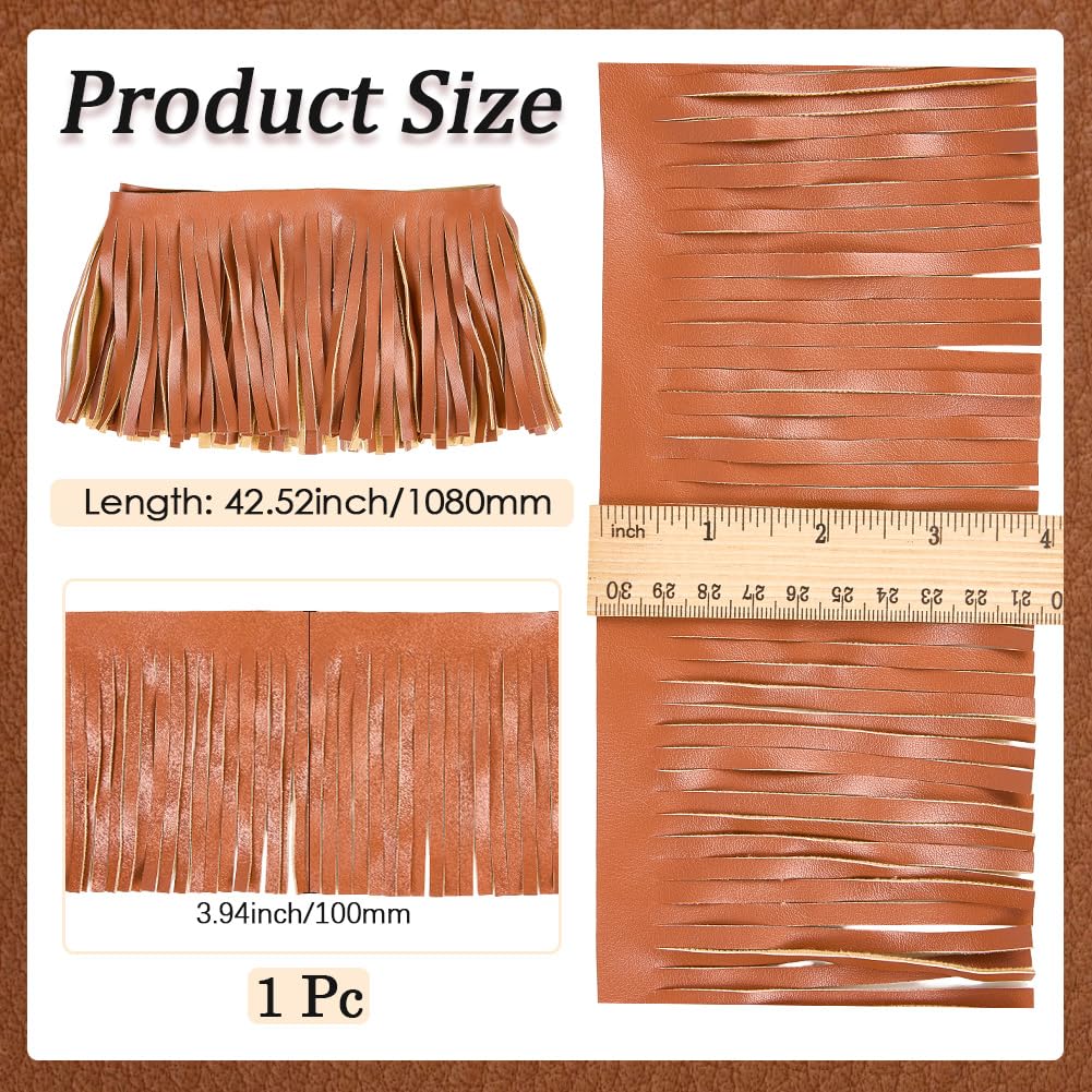 GORGECRAFT 108x10cm Faux Leather Sewing Tassel Trim Saddle Brown PU Leather Dance Skirt Tassel Fringe Wrap Cover Trim for DIY Craft Clothing Handbag Sewing Craft Embellishment Decoration