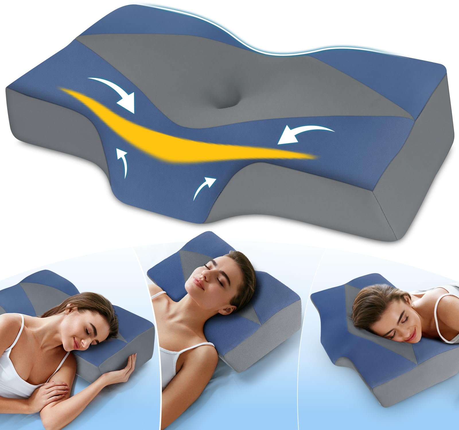 Cuscino per dolori al collo e dolori alle spalle – Cuscino ortopedico per il collo in memory foam a 2 altezze, cuscino ergonomico con fodera rinfrescante e lavabile per chi dorme sul lato e sulla