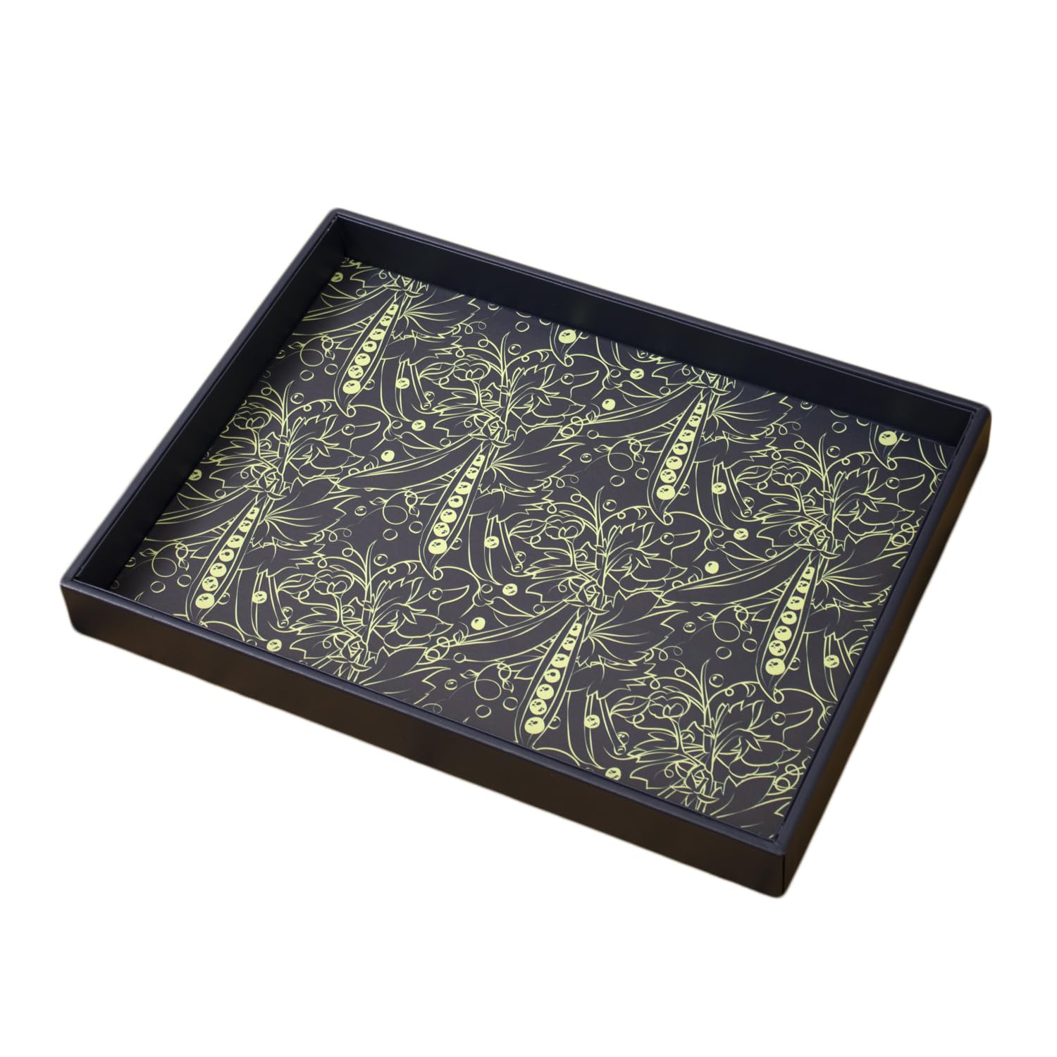 Darthome Navy Blue, Green Botanical Green Peas Faux Leather Tray 40X4.5x30cm Navy Blue Floral Food Serving Lap Display