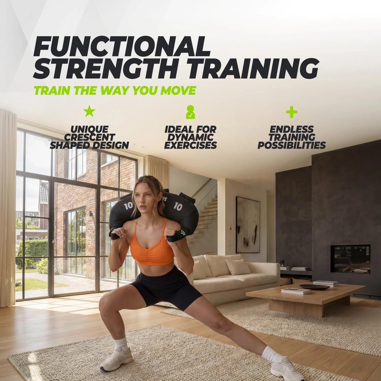 VirtuFit Bulgarian Bag 10 kg – torba fitness do treningu siłowego, treningu crossowego i treningu funkcjonalnego – worek treningowy z wieloma uchwytami