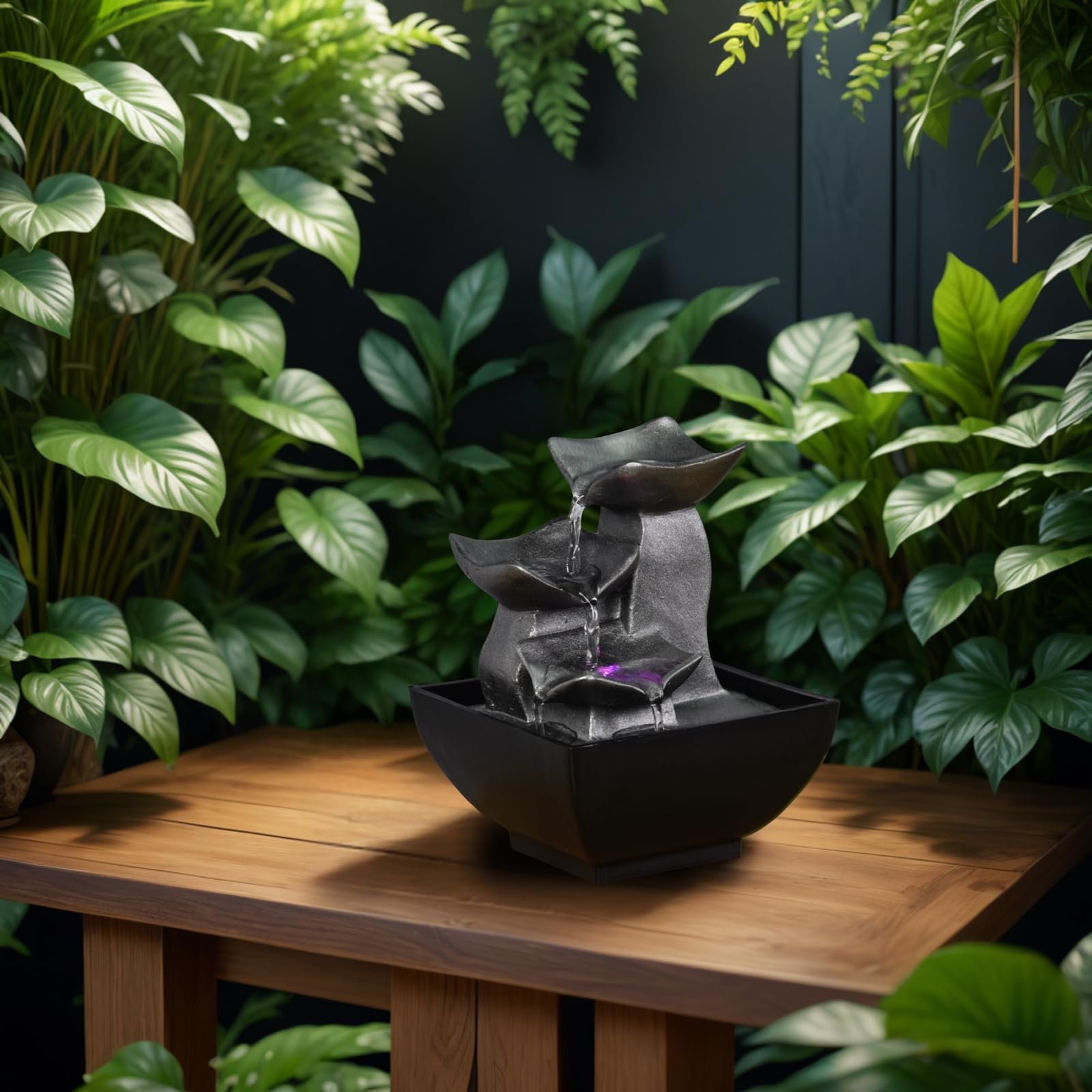 Zen Light Nature Boro - Fuente, de Resina, Plateada, 13 x 13 x 17 cm