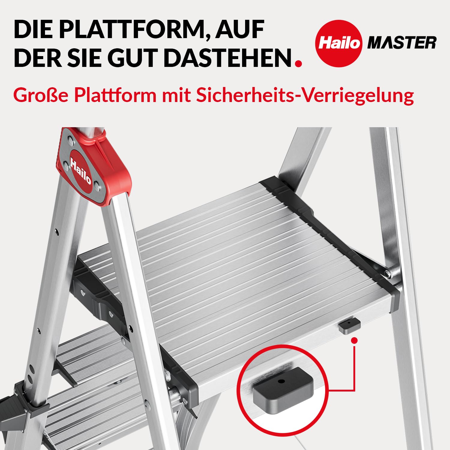 Hailo Master TL100 Topline 3-in-1 Alu Teleskopleiter - Flexible Arbeitshöhe 3-5 Stufen belastbar bis 150 kg - 2,65-3,09 m Arbeitshöhe einstellbar - extragroße Plattform - Leiter ausziehbar - Aluleiter