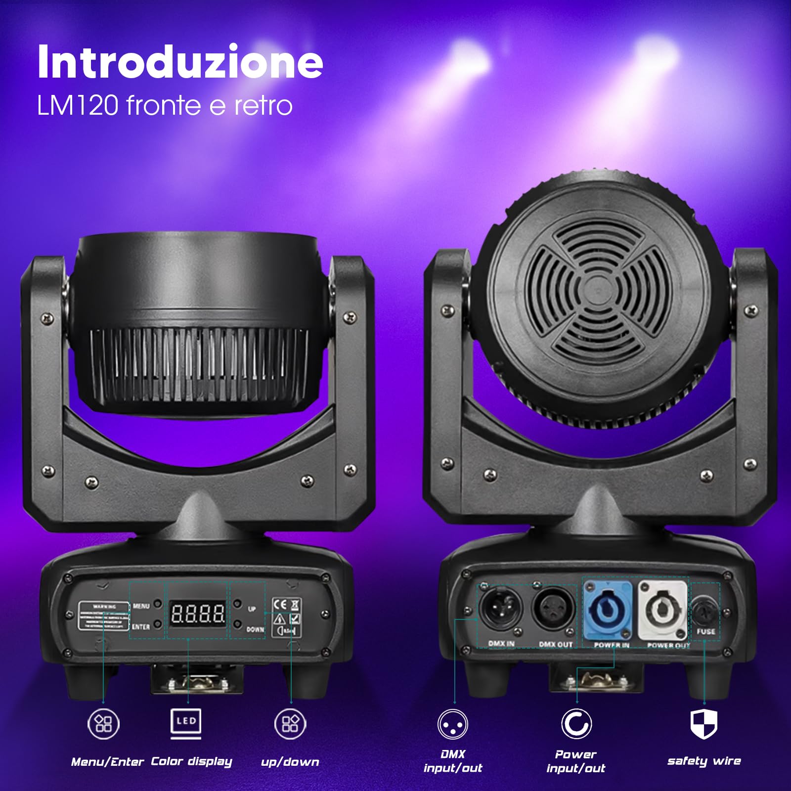 Betopper 120W Teste Mobili 4 in 1 Luci Discoteca Demon's Eye COB DMX512 Control Luci da palco Luce da palcoscenico per Matrimonio DJ Party Live Band Mostra