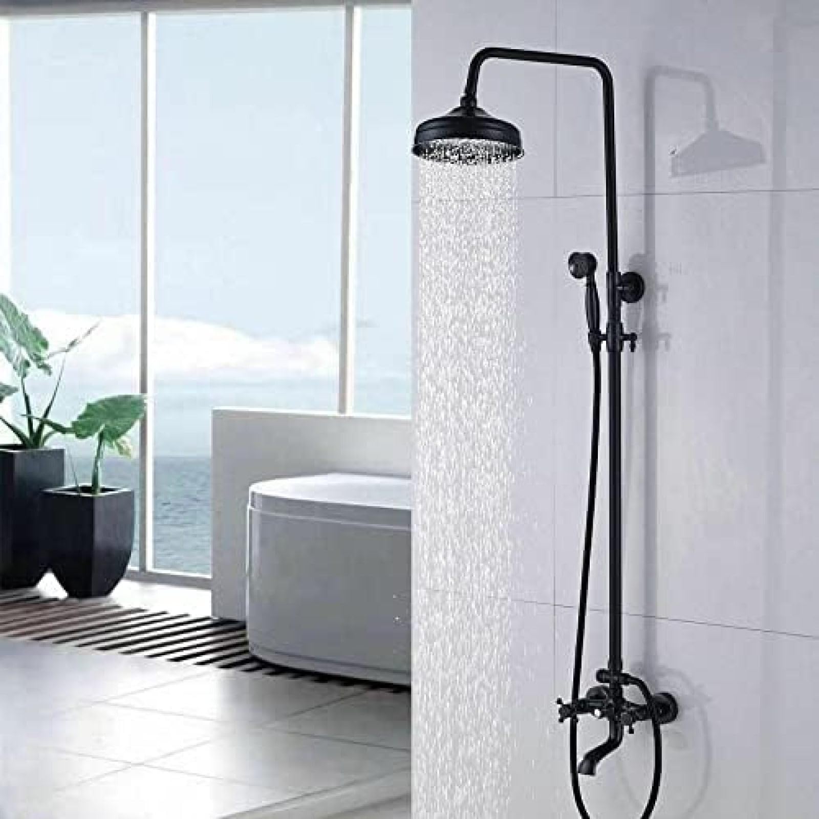 Robinetterie douche bronze huilé 8 pouces avec douchette et mitigeur bain