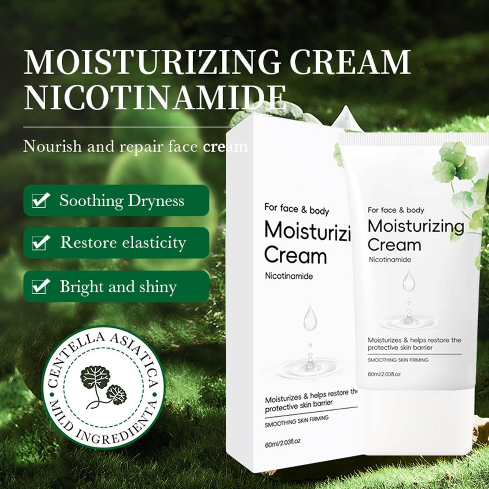 Centella Asiatica Moisturising Cream for Face & Body Centella Asiatica Moisturiser with Niacinamide Hyaluronic Acid Moisturises and Helps Restore the Protective Skin Barrier 60ml - Image 2