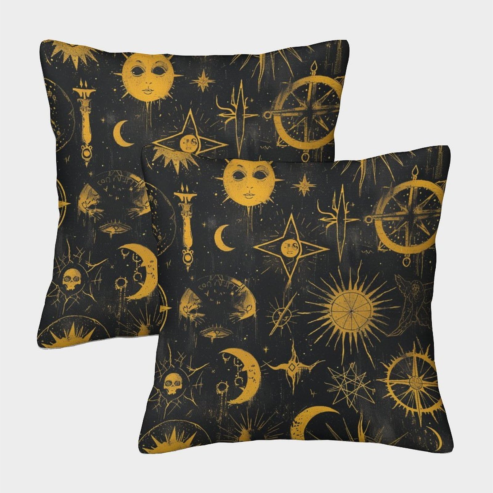 kaiyun 2 Pack 3D Witch Book, Mystical Symbols Theme Square Cushion Cover Decoration Pillow Cover Suitable for Home Sofa Bedroom Living Room 45x45cm