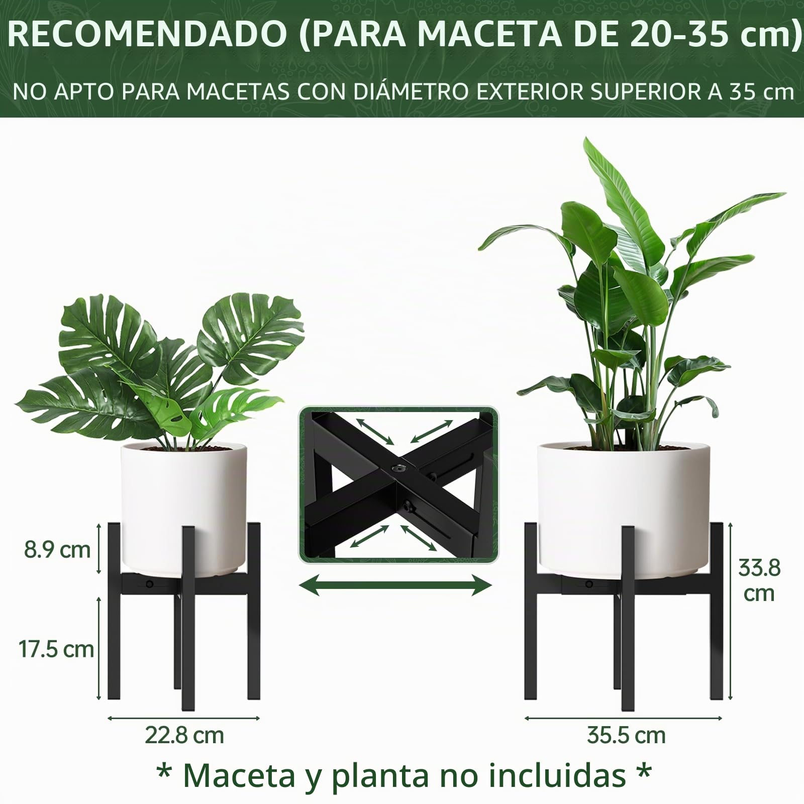 ZMTECH Soporte ajustable para plantas de metal negro, 20 – 35 cm, moderno soporte para macetas Midcentury para plantas en macetas en interiores y exteriores, para esquina de la habitación, balcón,