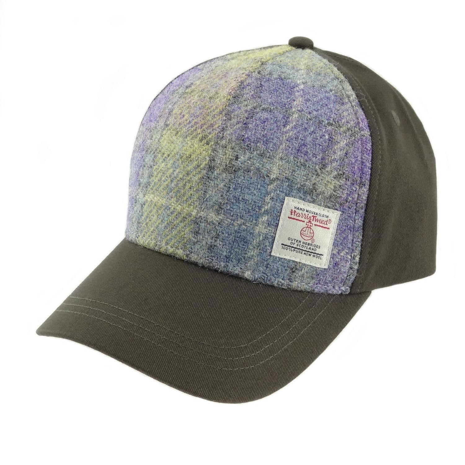 Glen Appin of Scotland Glen Appin Baseball Cap in Harris Tweed in Muted Lilac and Green Tartan