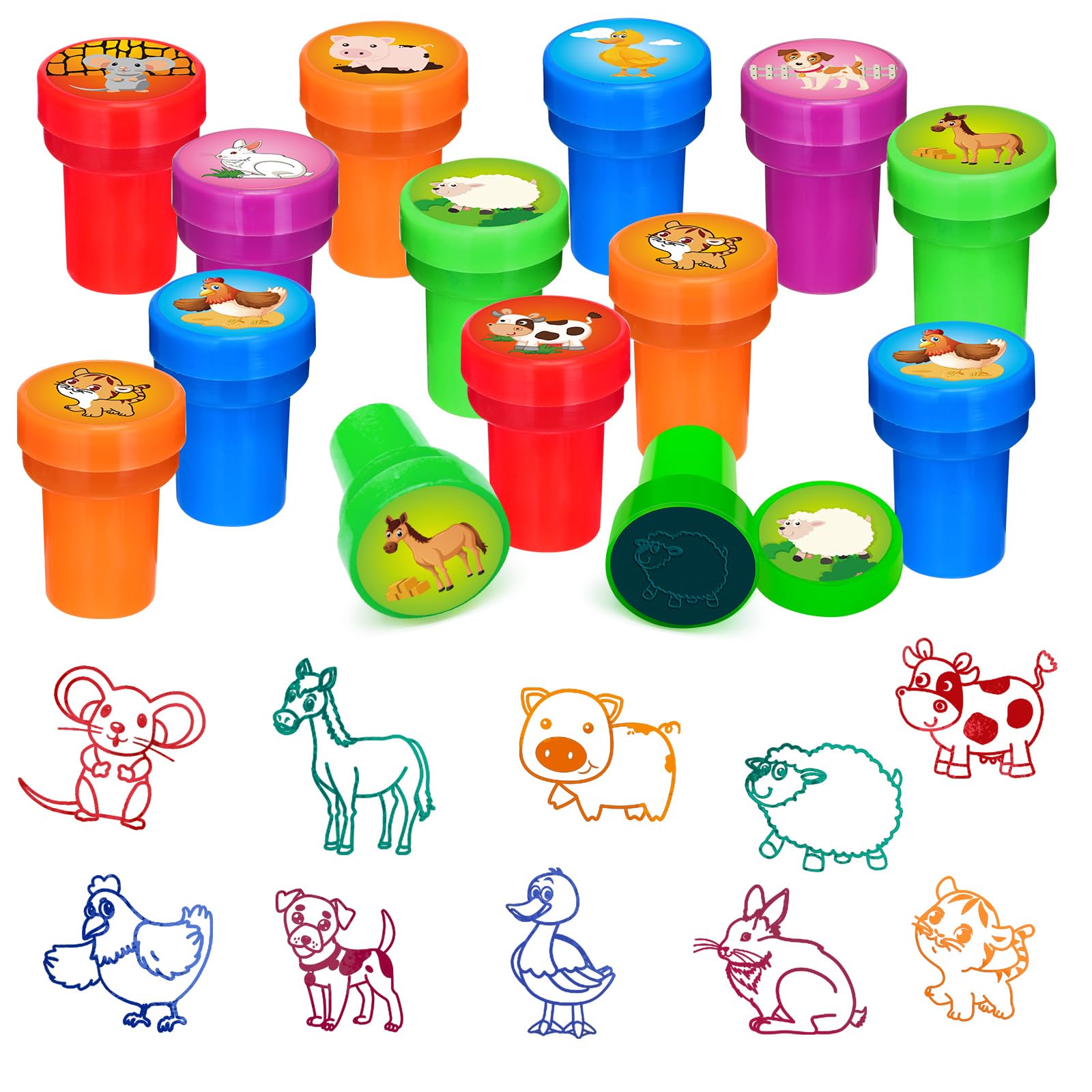 Cinrobiye 24 Pcs Farm Animal Stampers for Kids, Barnyard Tractor Farmhouse Party Supplies Favors, Classroom Rewards, Carnival Prizes, Goodie Bag Pinata Fillers for Fiesta Rodeo Cow Birthday Party
