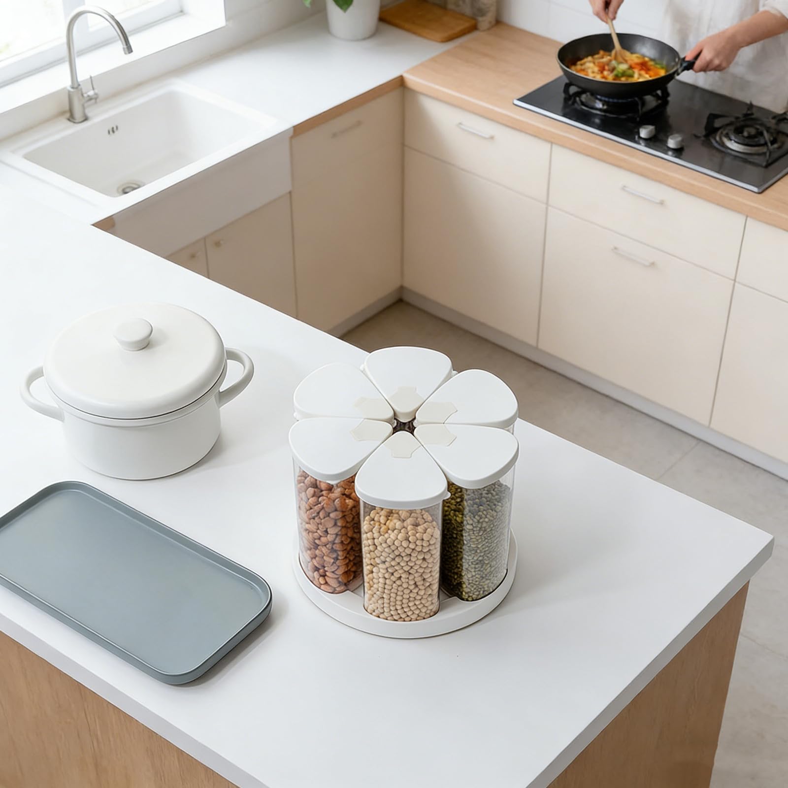 Housoutil Contenitore Ermetico per Cereali a 6 Scomparti Girevole 360°