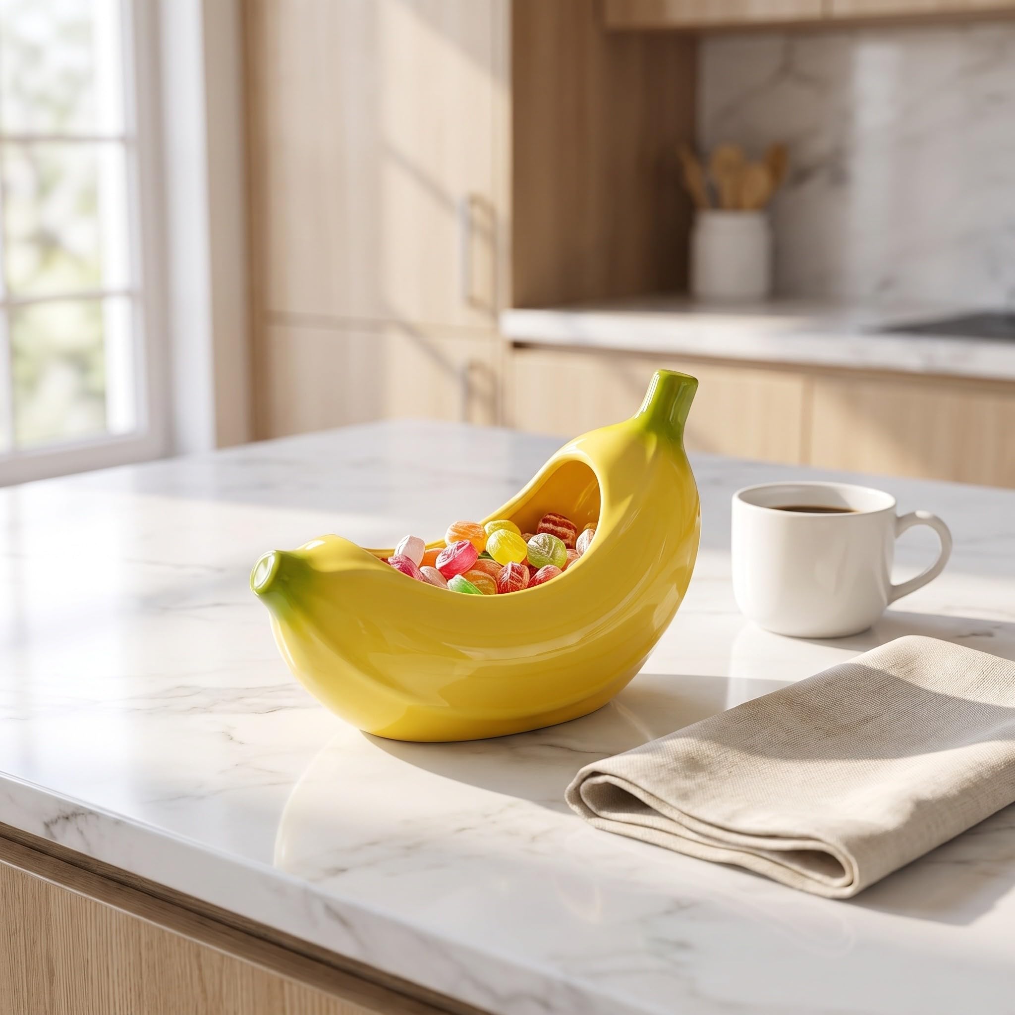 Bol decorativo con forma de plátano - Bol de cerámica para guardar llaves, ideal para la entrada o la mesa de centro - Plato decorativo para dulces - Pequeño y divertido soporte para joyas o