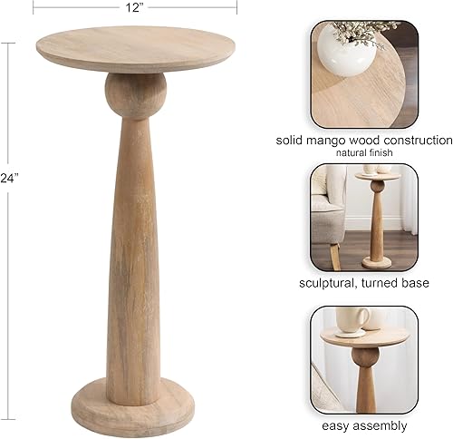 Miniatura 3 de Kate and Laurel Jakob - Mesa auxiliar redonda de madera moderna, 12 x 24 pulgadas, color natural claro, mesa de pedestal circular para usar como