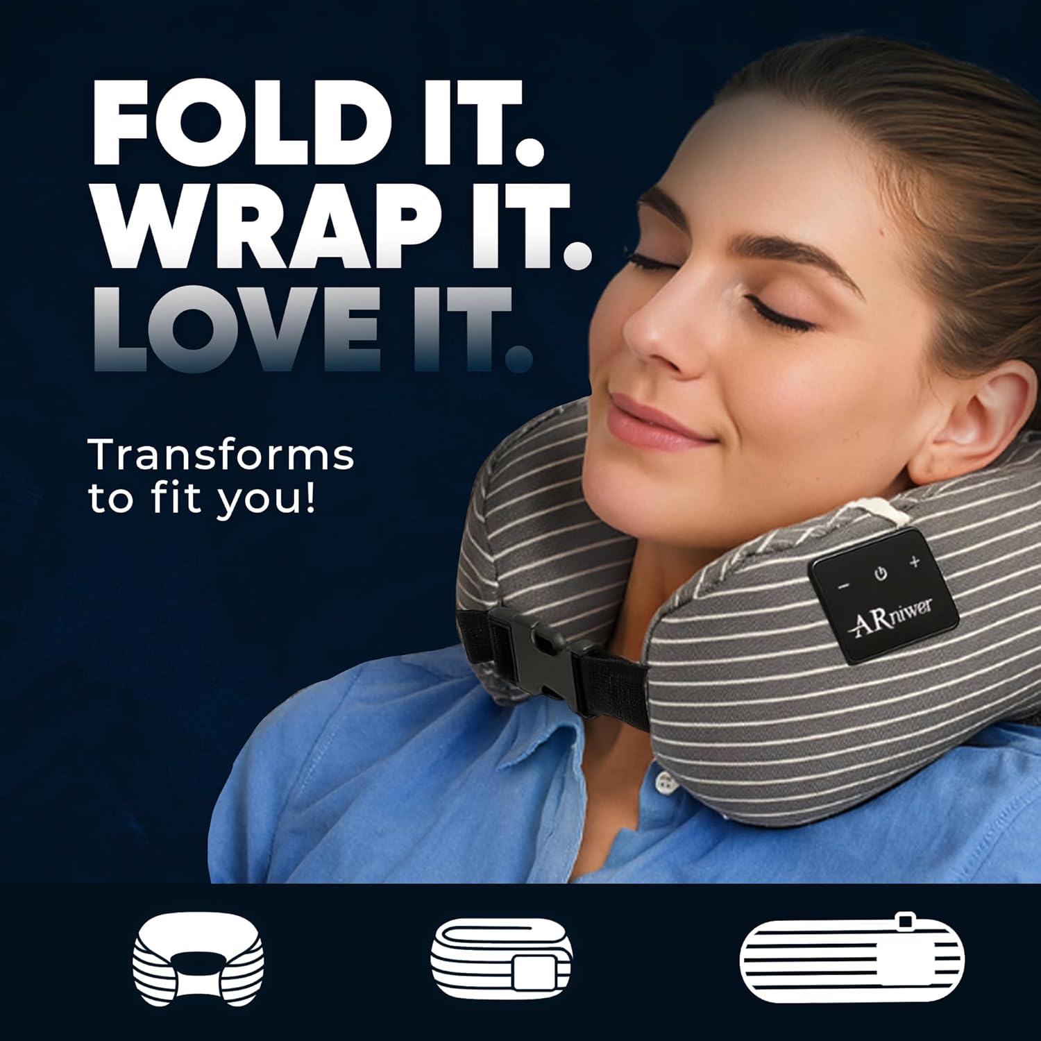 Bluetooth Music Microparticle Neck Pillow Wireless Bluetooth Speaker Suitable Airplane,Bus,Train,Car,Office,Outdoor Camping. The Best Travel Essentials. (Gray Stripes) - Image 8