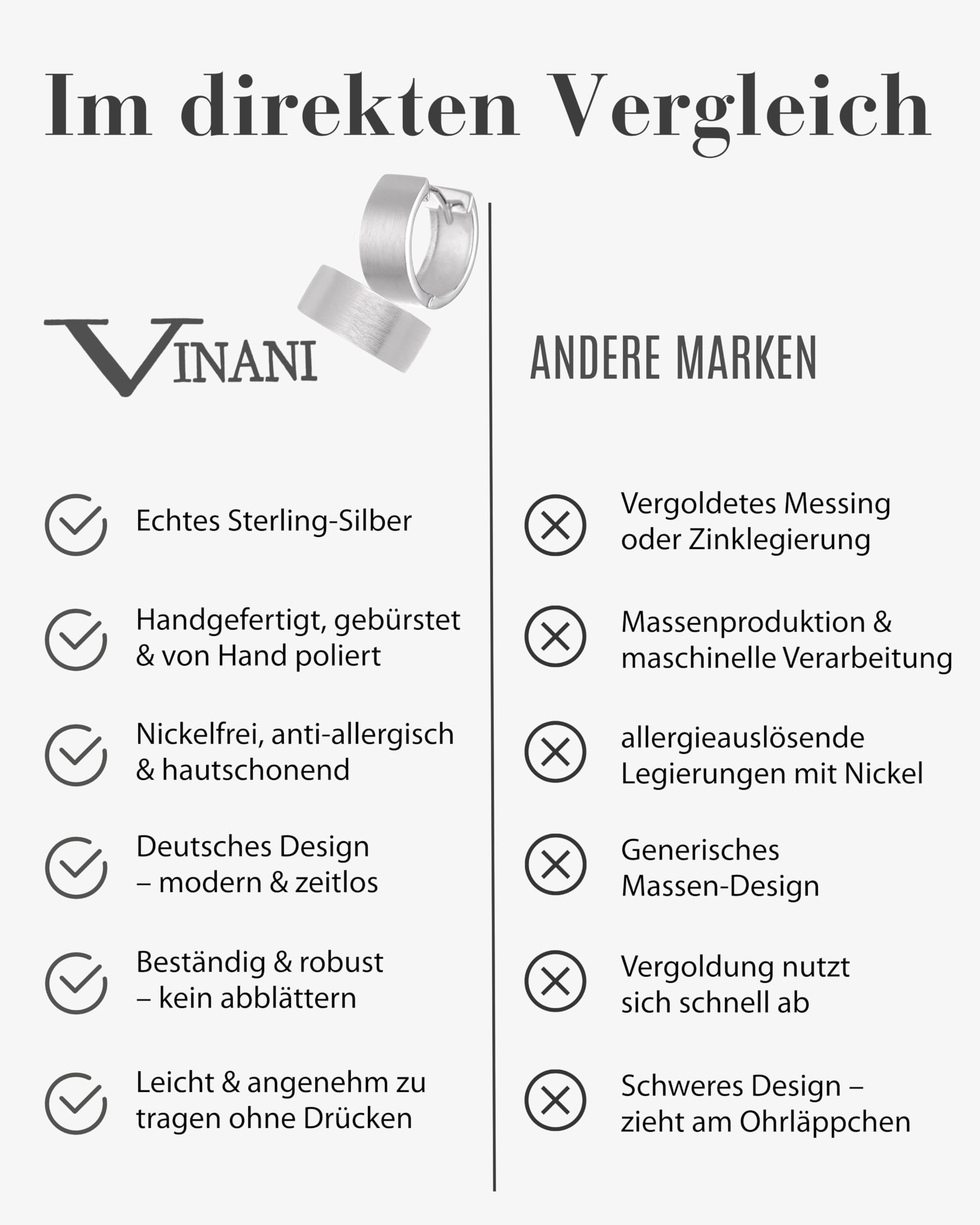 VINANI Klapp-Creolen aus 925 Sterling Silber I Nickelfreie Ohrringe für Damen I Rund mattierte Oberfläche mit Anlaufschutz I Allergikerfreundlich I Handarbeit in Juweliersqualität I CMB