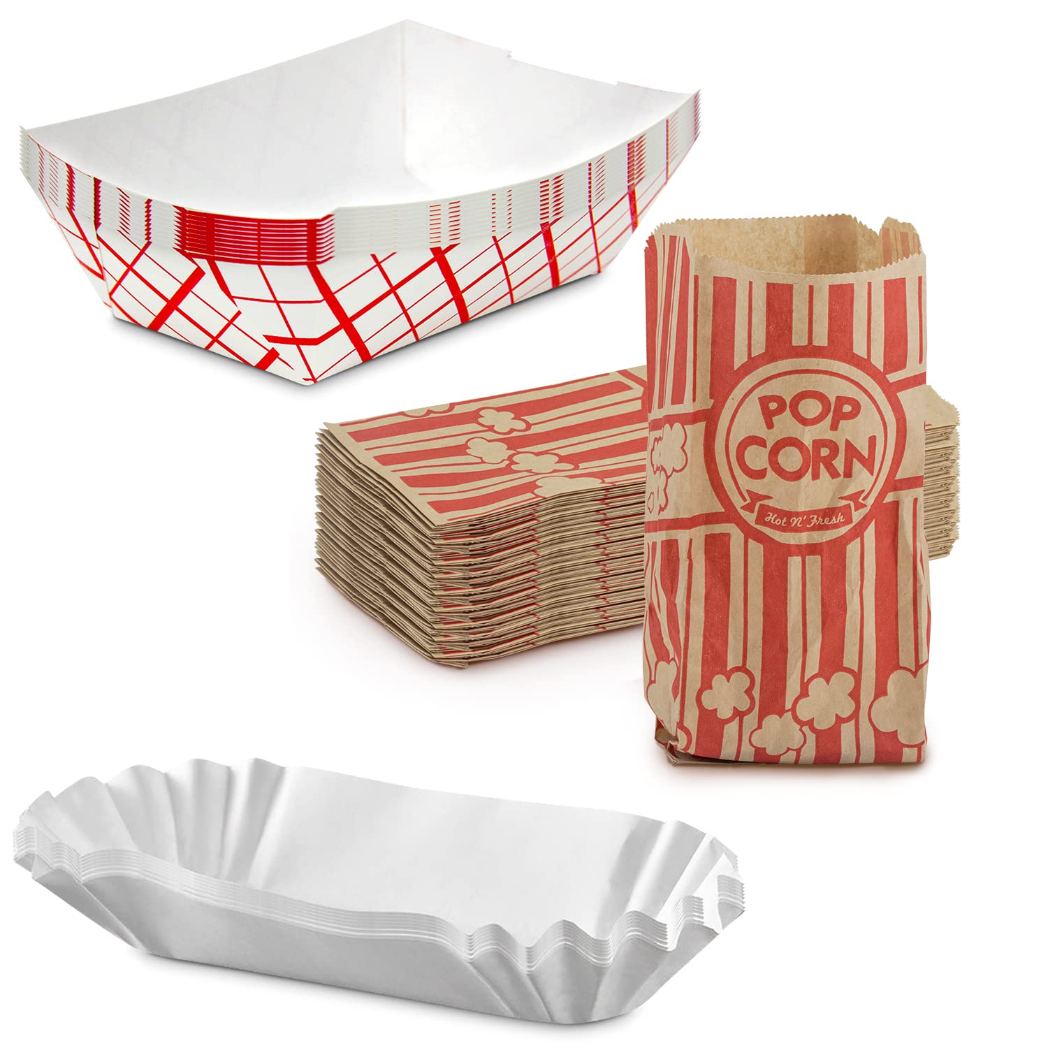 Buy [125 Trays, 125 Bags, 125 Fluted Trays] 2 lb Red White Paperboard