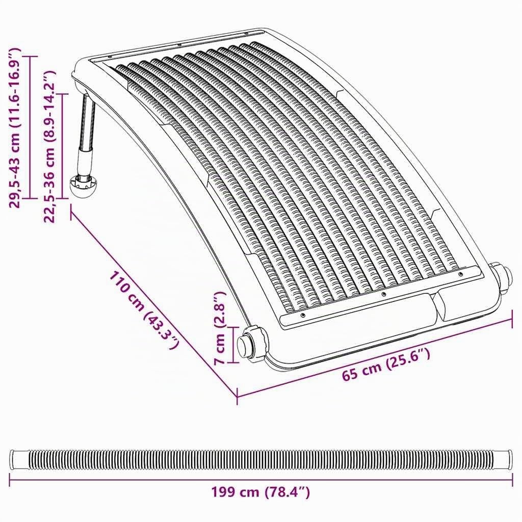 vidaXL Panneau de Chauffage Solaire de Piscine Courbé Système de Chauffage Extérieur Chauffe-Eau Solaire Collier de Serrage 110x65 cm