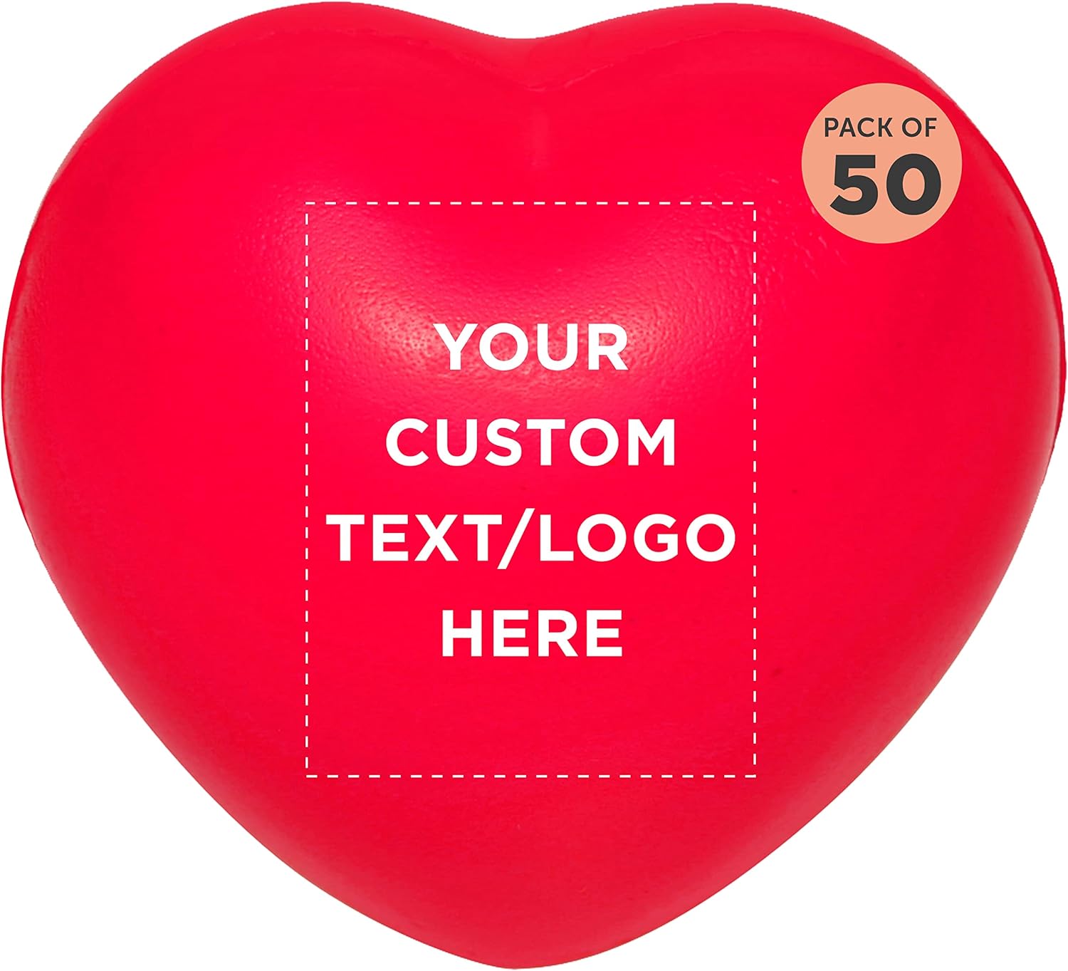 Custom Red Heart Stress Balls Set of 50, Personalized Bulk Pack - Stress Relief, Perfect for Your Desk, Office or Home - Red