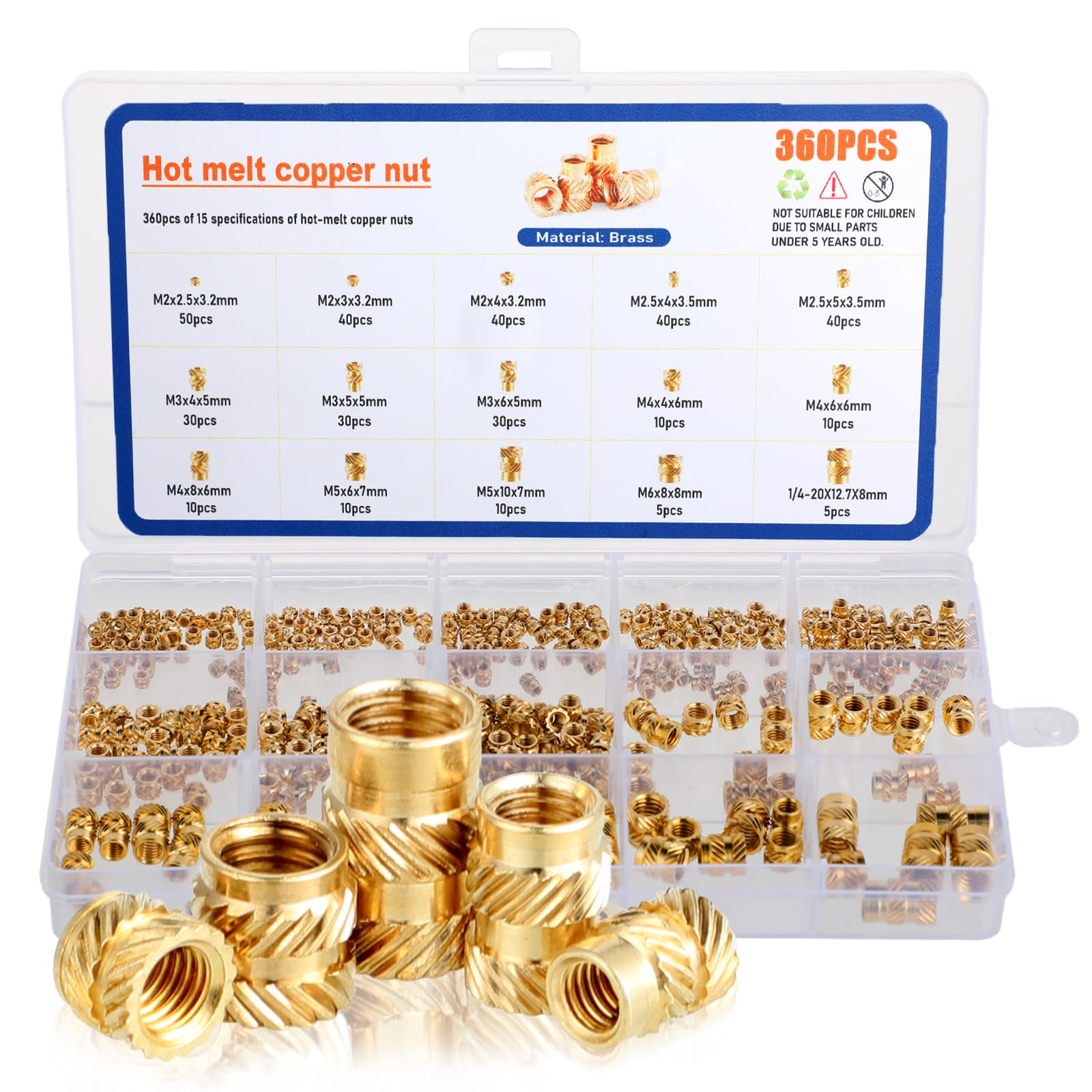 Einschmelzgewinde Einpressmuttern per Stampa 3D – Set da 360 Pezzi Inserti Filettati in Ottone M2.5/M3/M4/M5/M6 – Per Elettronica, Auto, Costruzione di Dispositivi
