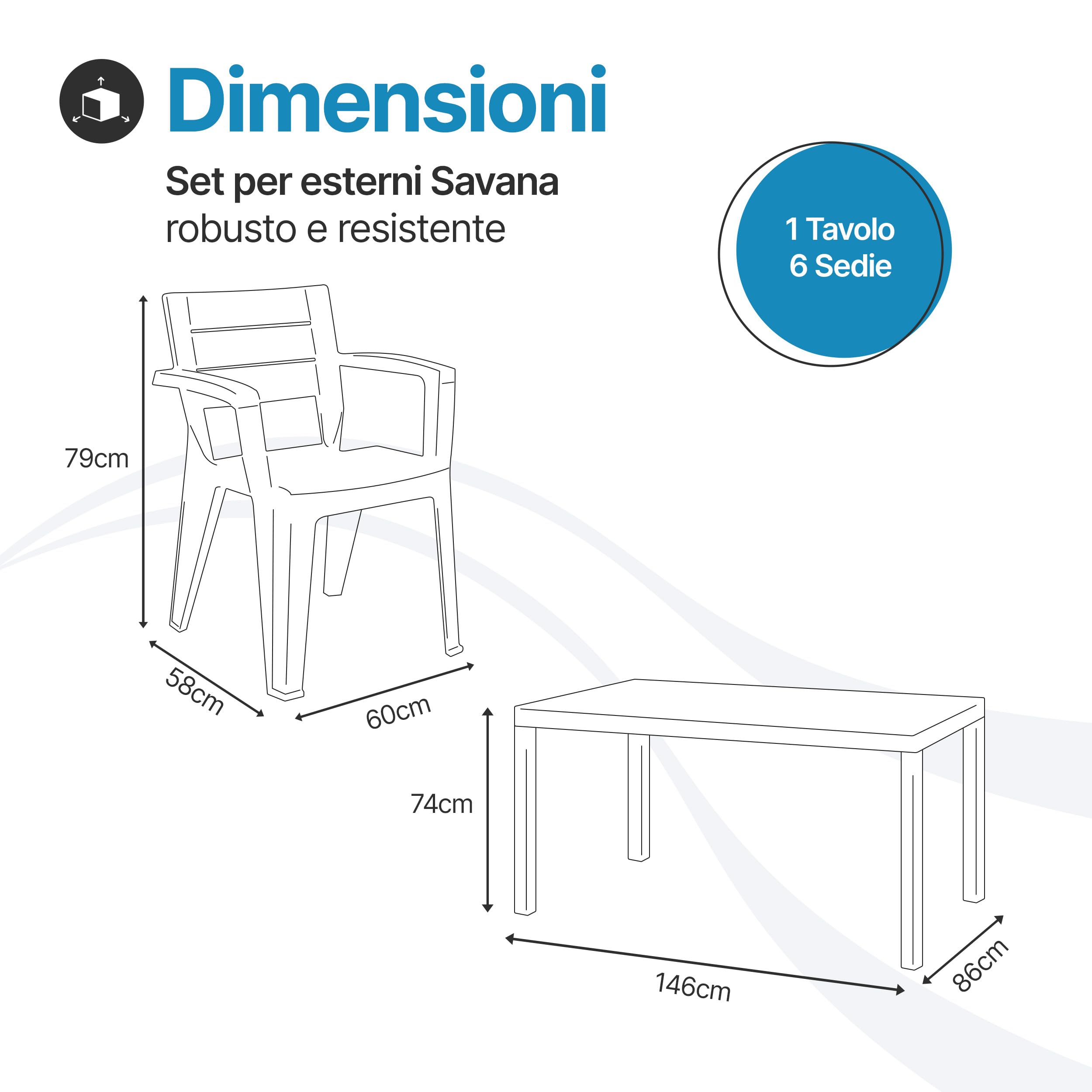 Tomaino Set Savana Tavolo da Giardino con 6 Sedie in Plastica Allungabile Nero