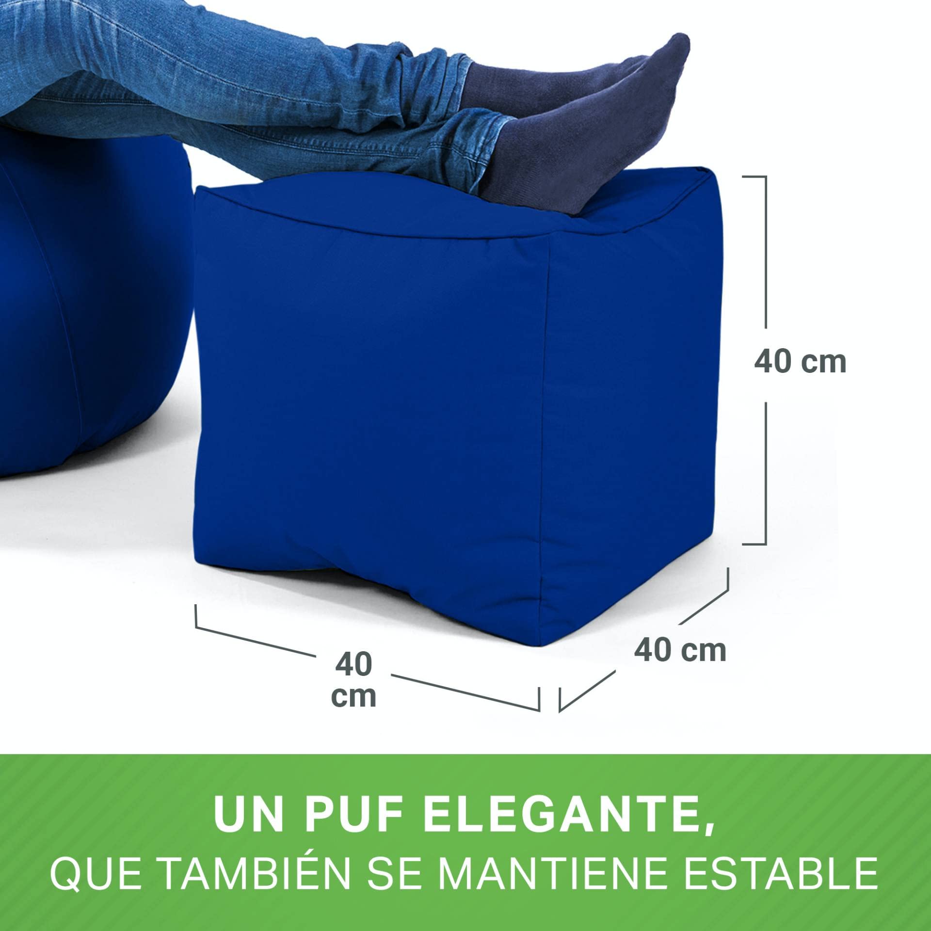 Green Bean Sgabello A Sacco In Lino Blu Scuro – 25x45 Cm, Poggiapiedi Pouf Con Perle EPS, Per Bambini E Adulti, Adatto A Poltrone E Divani