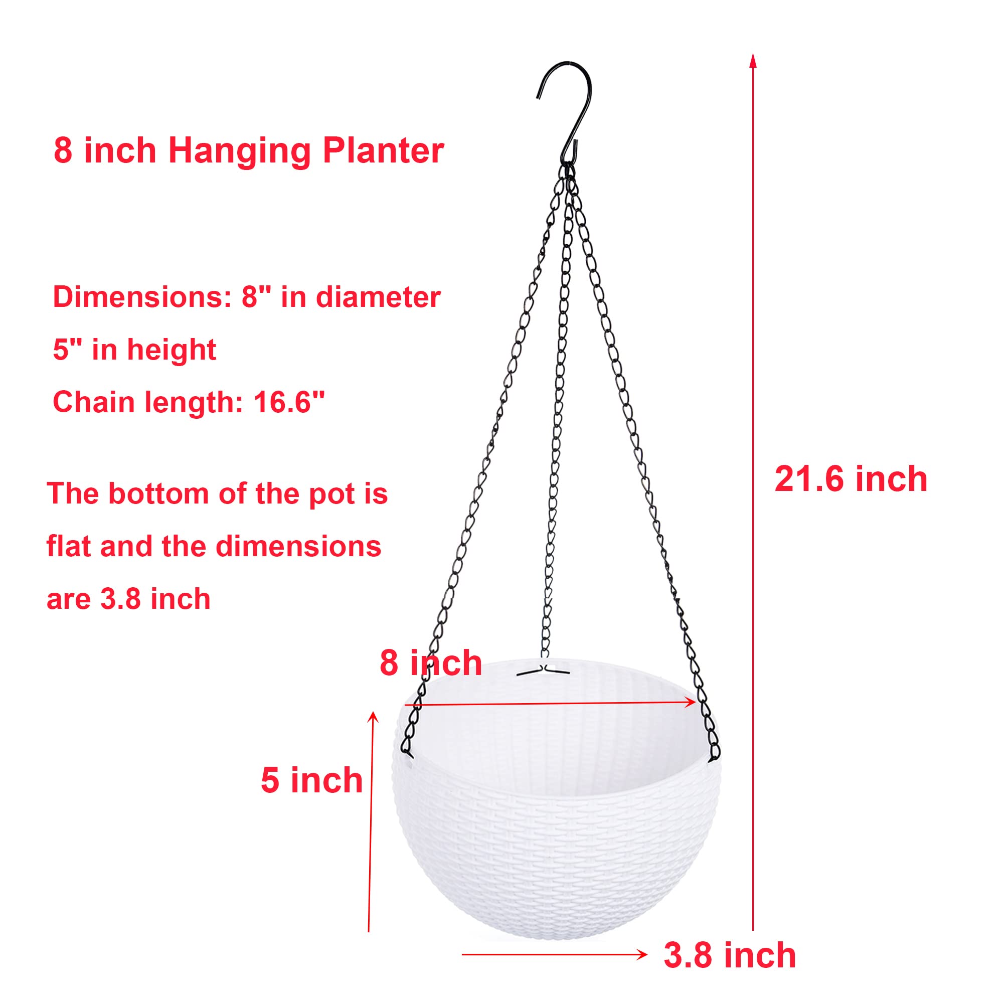 Pot de fleurs à suspendre en rotin plastique rond Résine Jardin Pot de fleurs à suspendre pour plantes d'intérieur ou extérieur, Lot de 2 Blanc blanc