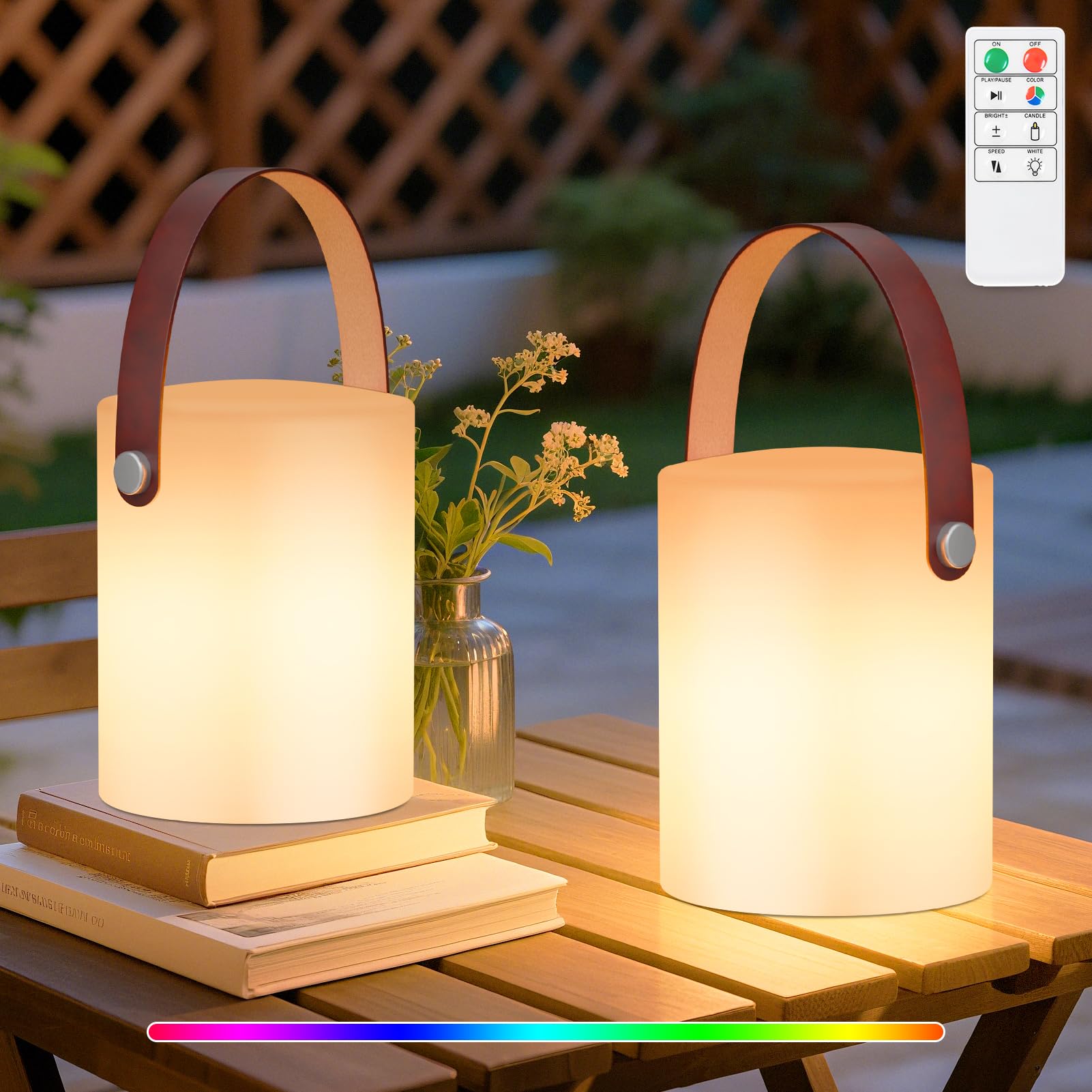 MALUX 2 Stück Outdoor Lampe Akku LED Outdoor Tischlampe mit Fernbedienung Warmweiß 8 Farben Wasserdicht Ideales Dekor für Ihr Haus und Garten ostern dekoration (Ledergriff)