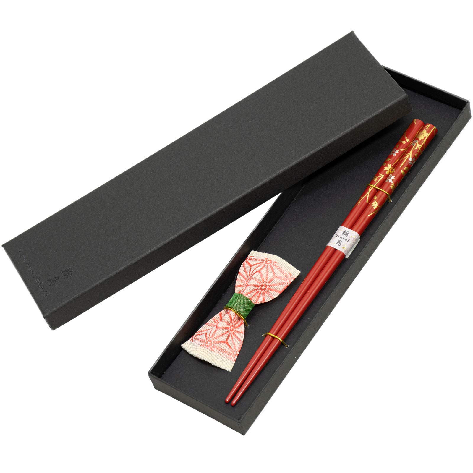 Hashimoto-Kousaku Sikkiten 415981 Warashimoto Lacquer Chopsticks Rest Set, Natural Lacquer, Snowmoon-Style Flowers, Thread Cherry Blossoms, Vermilion, Made in Japan, Gift Box, 8.4 inches (21.3 cm), Pr
