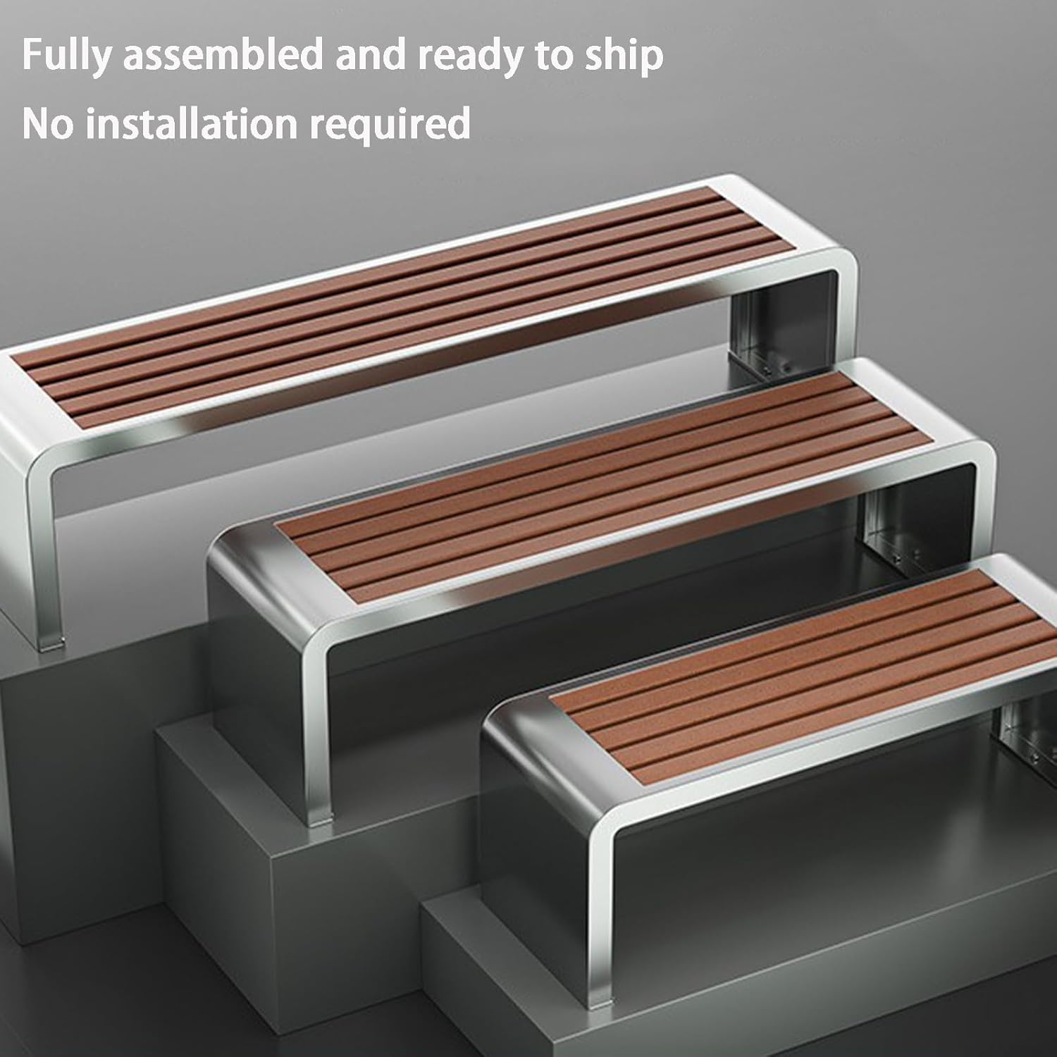 Outdoor Bench with Wooden seat and Stainless Steel Legs, Capable of Supporting 1000kg, Suitable for Stations, Parks, courtyards, and Streets Yellow - Loop-Shaped 150cm