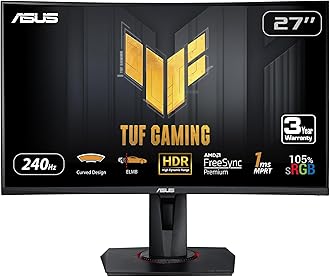 ASUS27” 1080P TUF Gaming Curved HDR Monitor (VG27VQM) - Full HD, 240Hz, 1ms, Extreme Low Motion Blur, Adaptive-Sync, Freesync™ Premium, Speakers, Eye Care, HDMI, DisplayPort, USB, Height Adjustable