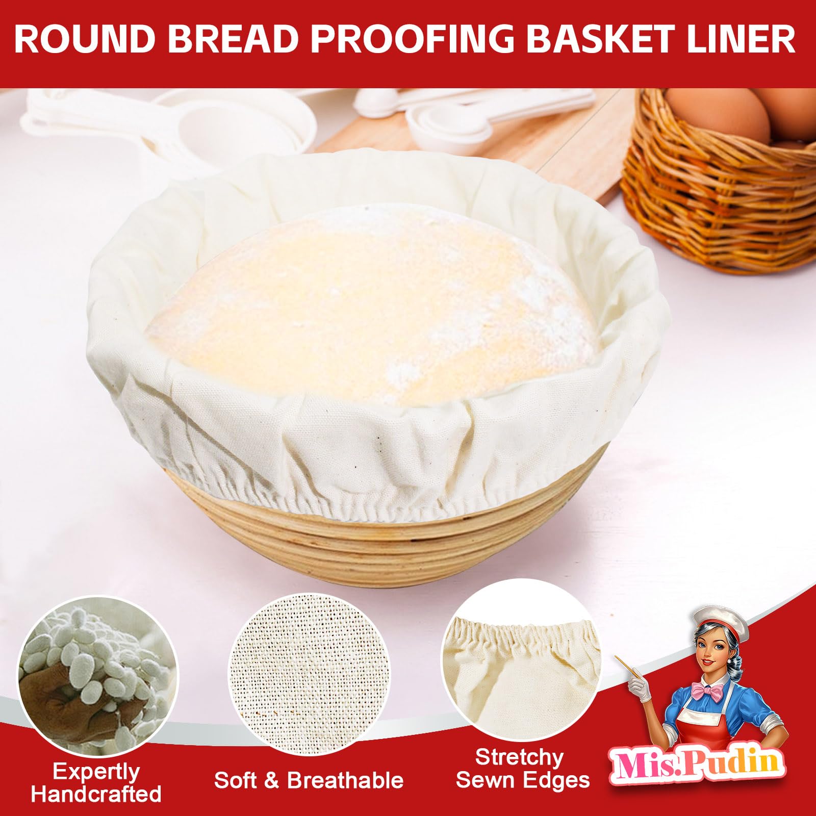 Set Cestini Lievitazione Pane Mispudin - In Lino Con Copertura Per Impasto