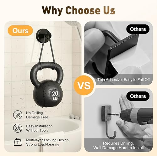 Miniatura 7 de Ganchos de succión mejorados para ducha interior, soporte de corona de ventosa reutilizable resistente para puerta delantera, pared de baño, cocina,