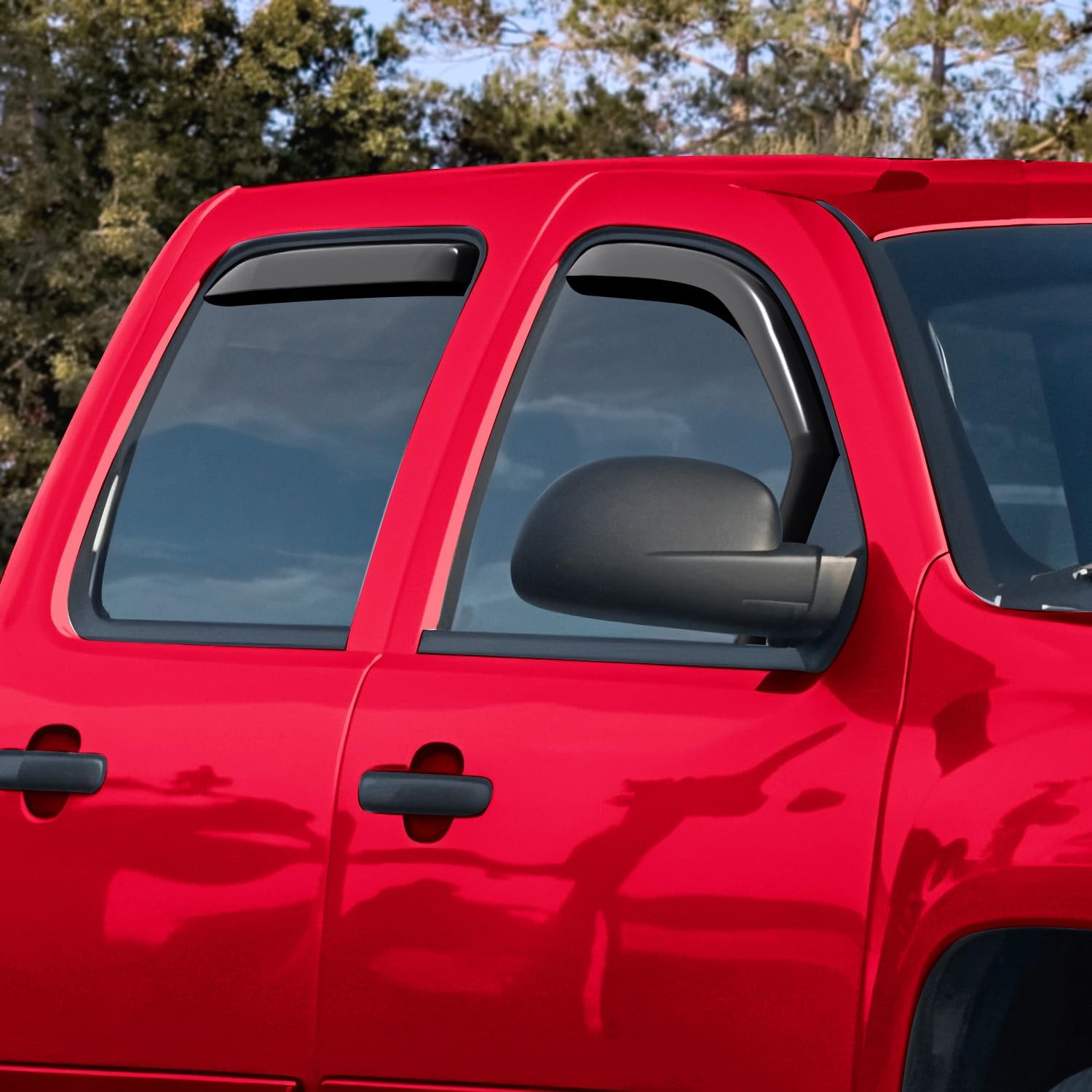 Voron Glass in-Channel Extra Durable Rain Guards for Trucks Chevrolet (Chevy) Silverado/GMC Sierra 2007-2013 Crew Cab, Window Deflectors, Vent Window Visors, 4 Pieces - 220002