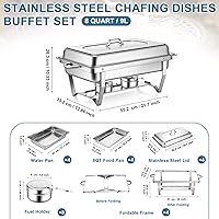 Vista 2 de Juego de 4 platos de acero inoxidable de tamaño completo de 8 cuartos de galón, juego de platos de bufé, calentador rectangular plateado con tapa