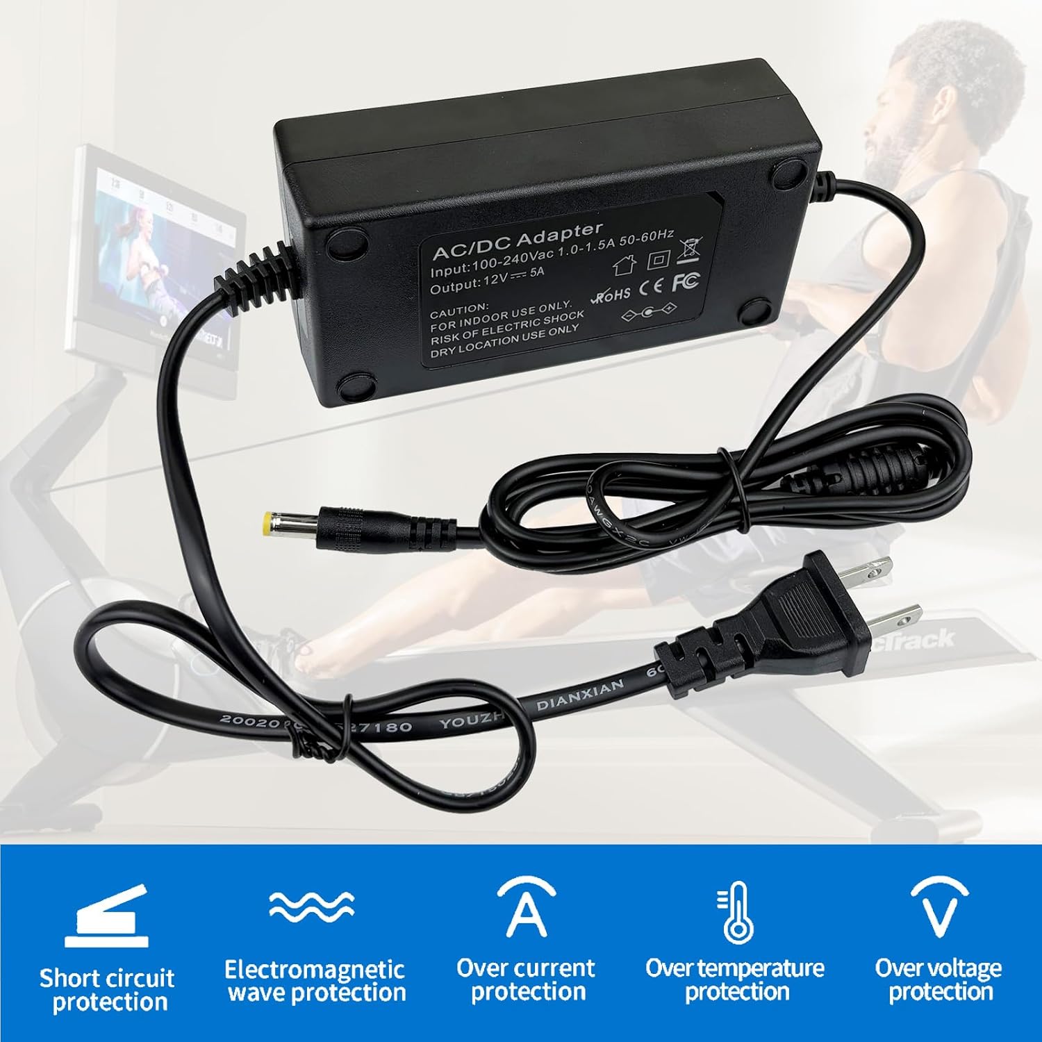 12V AC/DC Power Adapter for NordicTrack RW900 Rower, Compatible with NTEVRW15920.0, NTRW19147 Series Rowing Machine Power Supply Cord Multiple Models
