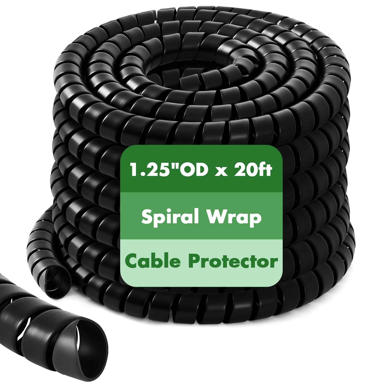 1 protezione per cavi a spirale, sicuro da 3,2 cm di diametro esterno x 50,8 m, pre-tagliato, per evitare l'usura e prolungare la durata dei tubi pneumatici idraulici (nero)