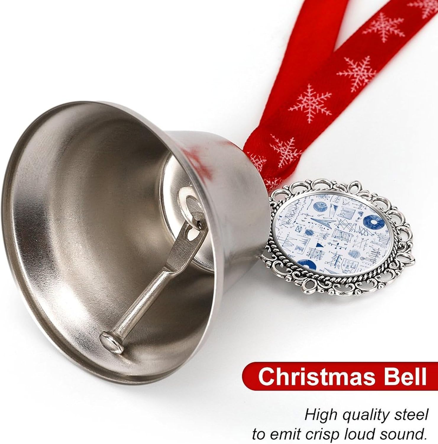 Christmas Bells with Blue Lines Printed Lucky Bells Christmas Decor Jingling Bell Ornaments for Christmas Tree Wing Bell