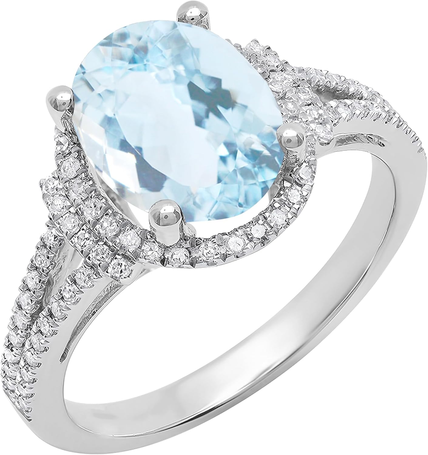 Dazzlingrock Collection 10x8mm Oval Gemstone & Round White Natural Diamond Split Shank Halo Engagement Ring for Women in 14K Real Solid Gold