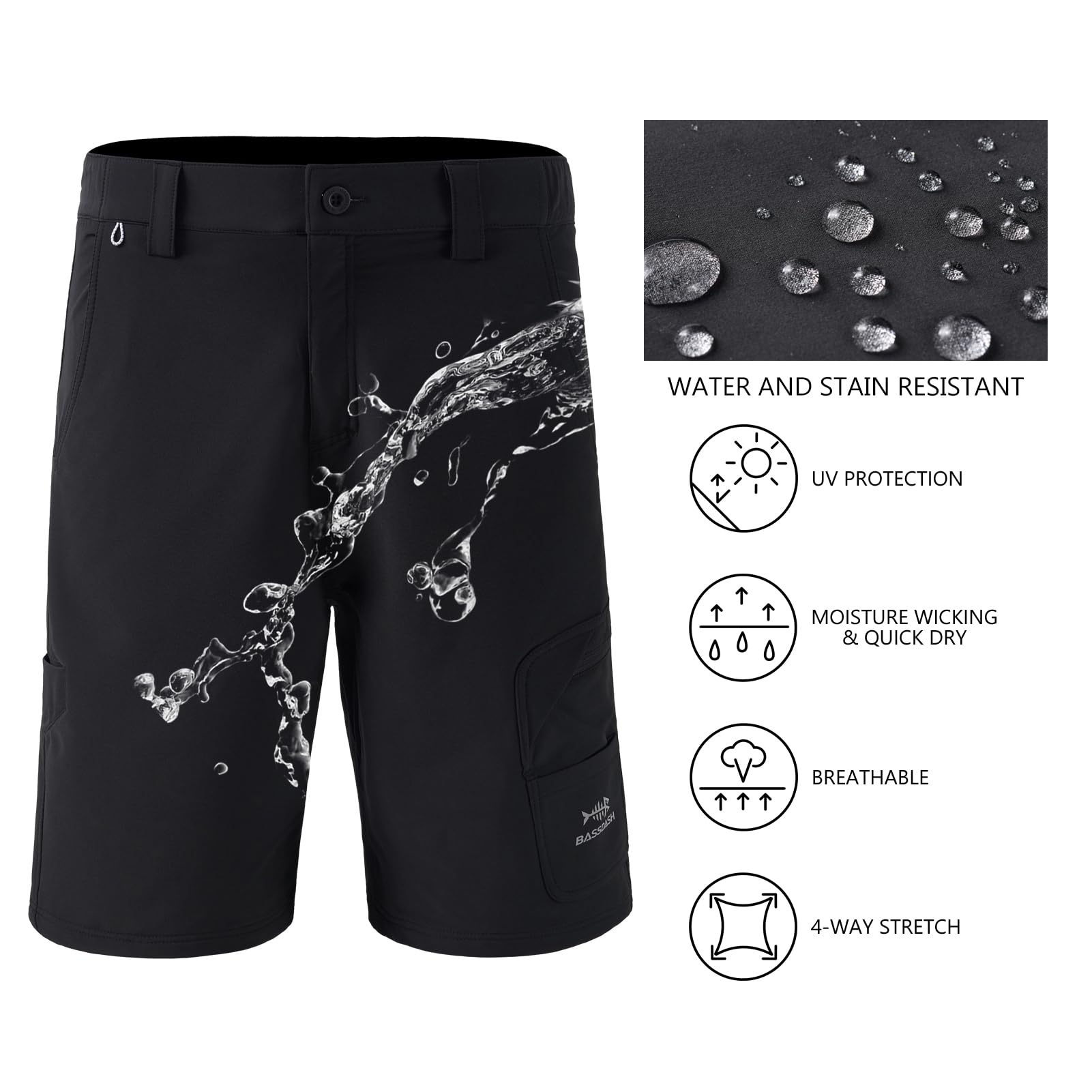 Bassdash FP01M 10,5 Zoll Angel Shorts Kurze Hose für Herren schnell trocknend UPF 50+ wasserabweisend