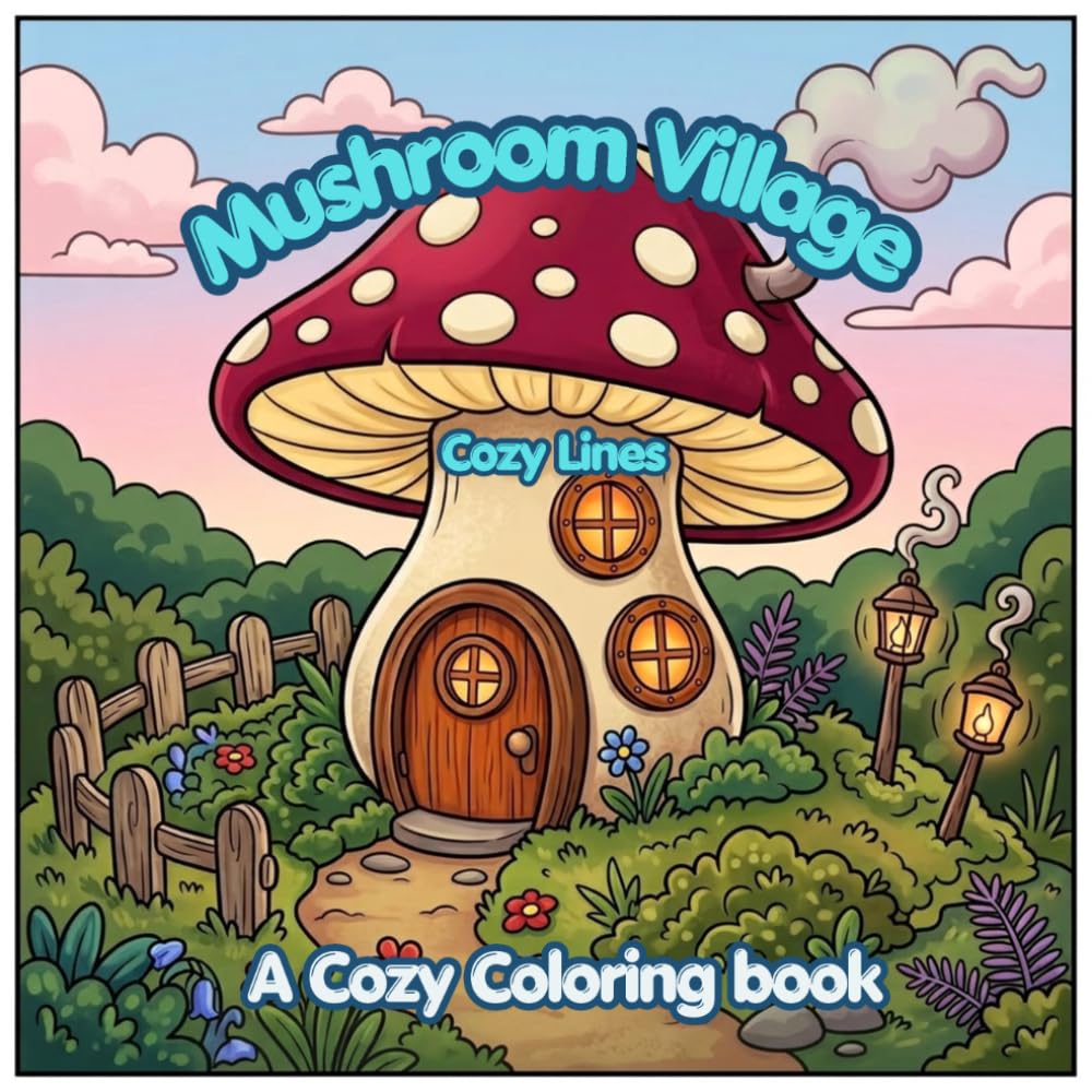 Mushroom Village: Cozy & cute coloring book