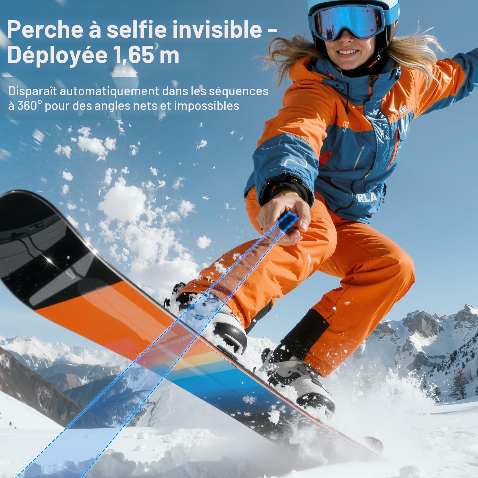 Trépied Invisible pour Perche à Selfie VYVIYON 65 Pouces, Monopode Extensible 2 en 1 pour Insta360 X5 X4ONE X2, poignée pour Perche à Selfie avec Adaptateur pour caméra d'action 1/4 Pouce pour GoPro